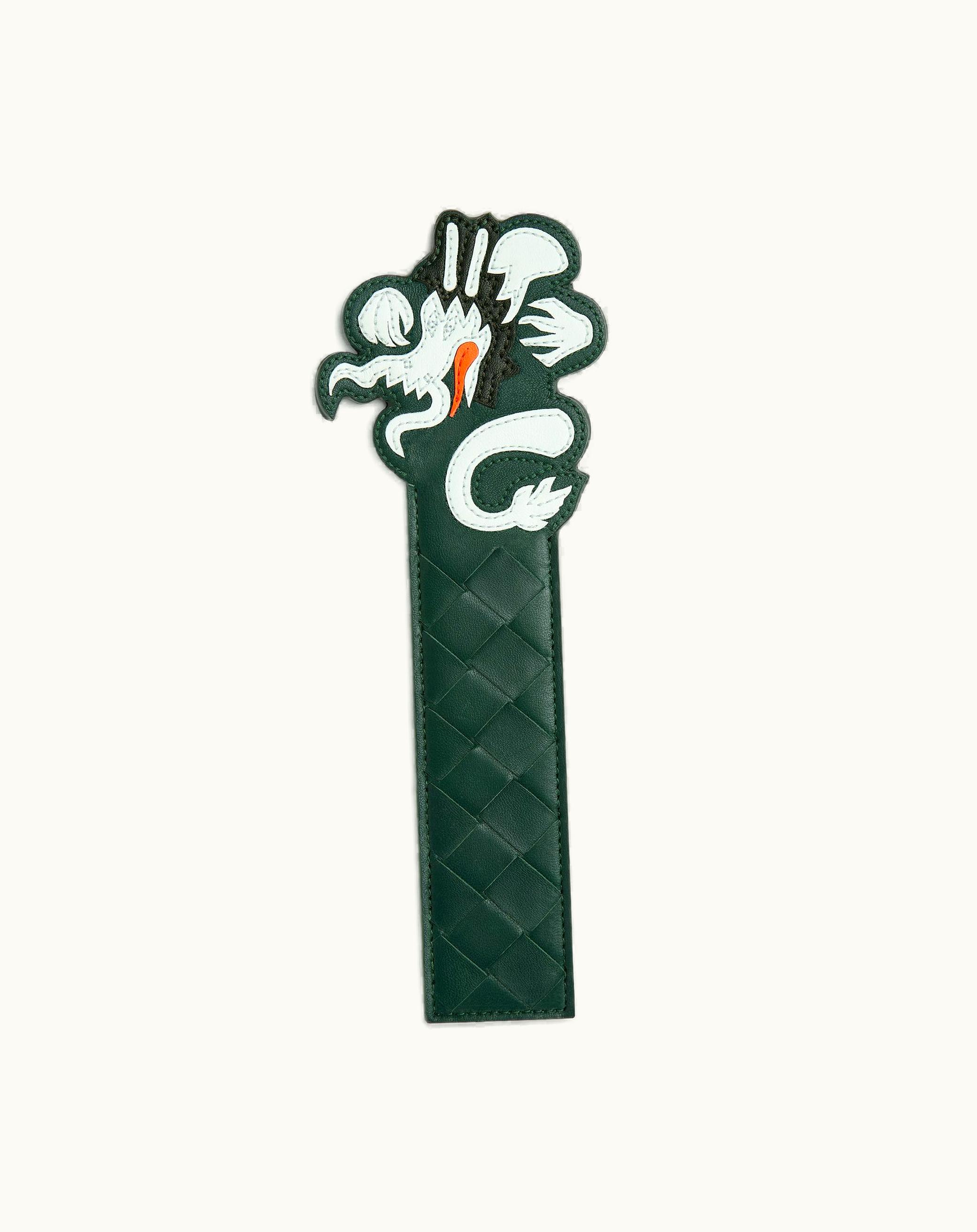 Bottega Veneta Bottega Veneta Embroidered Nappa Dragon Bookmark In Emerald Green / Glacier / Dark Green / Papaya