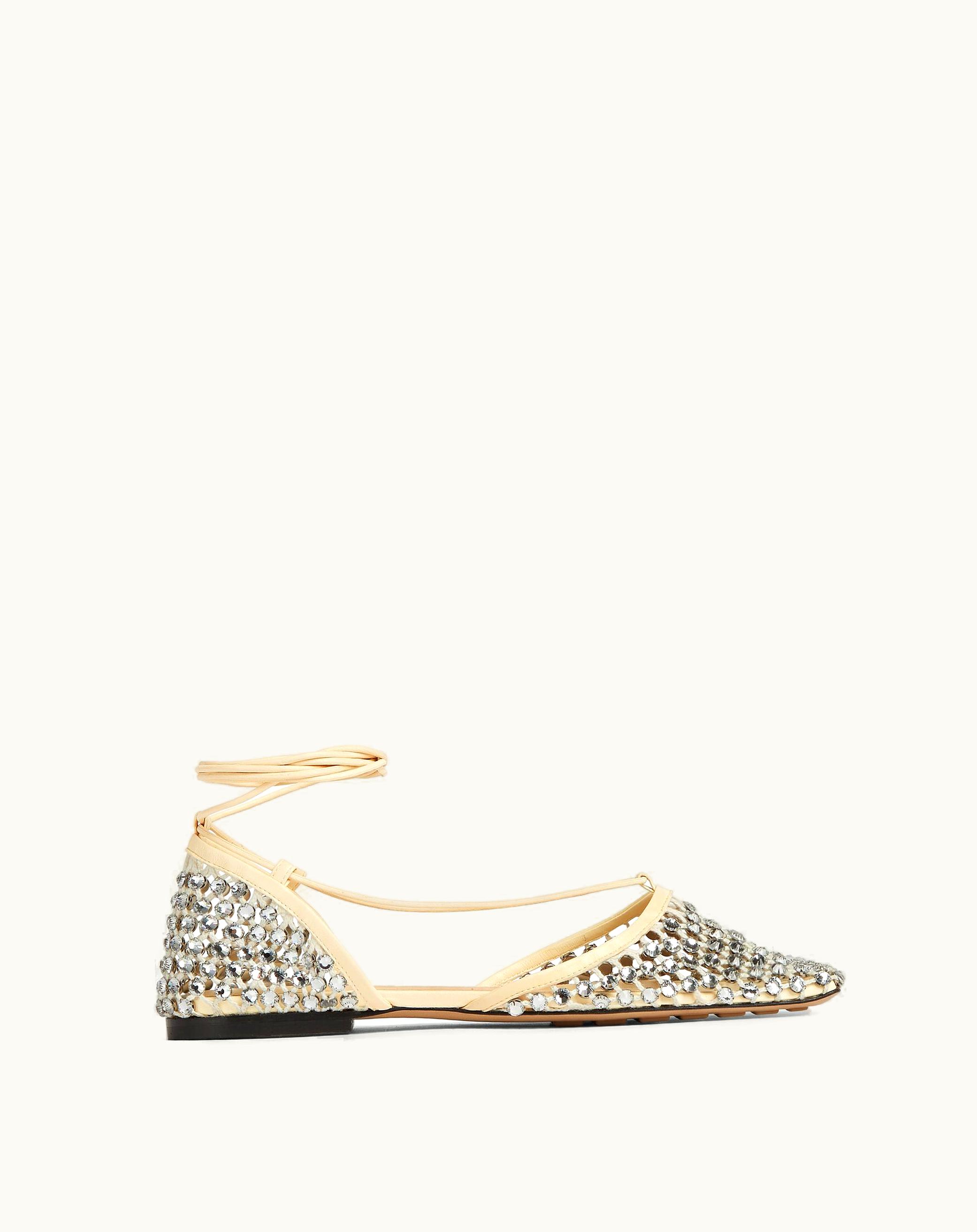 Bottega Veneta Bottega Veneta Women's Sparkle Stretch Lace-Up Flat Sandal In Toile / Crystal