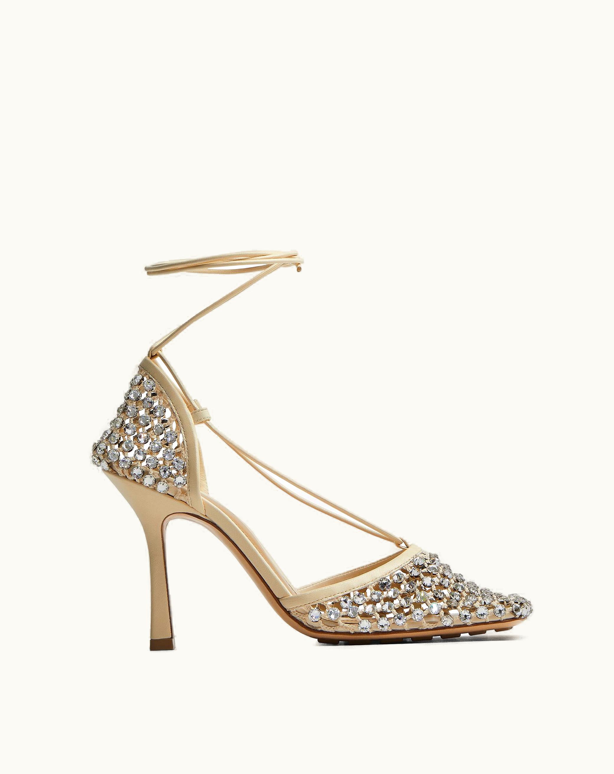 Bottega Veneta Bottega Veneta Women's Sparkle Stretch Lace-Up Sandal In Toile