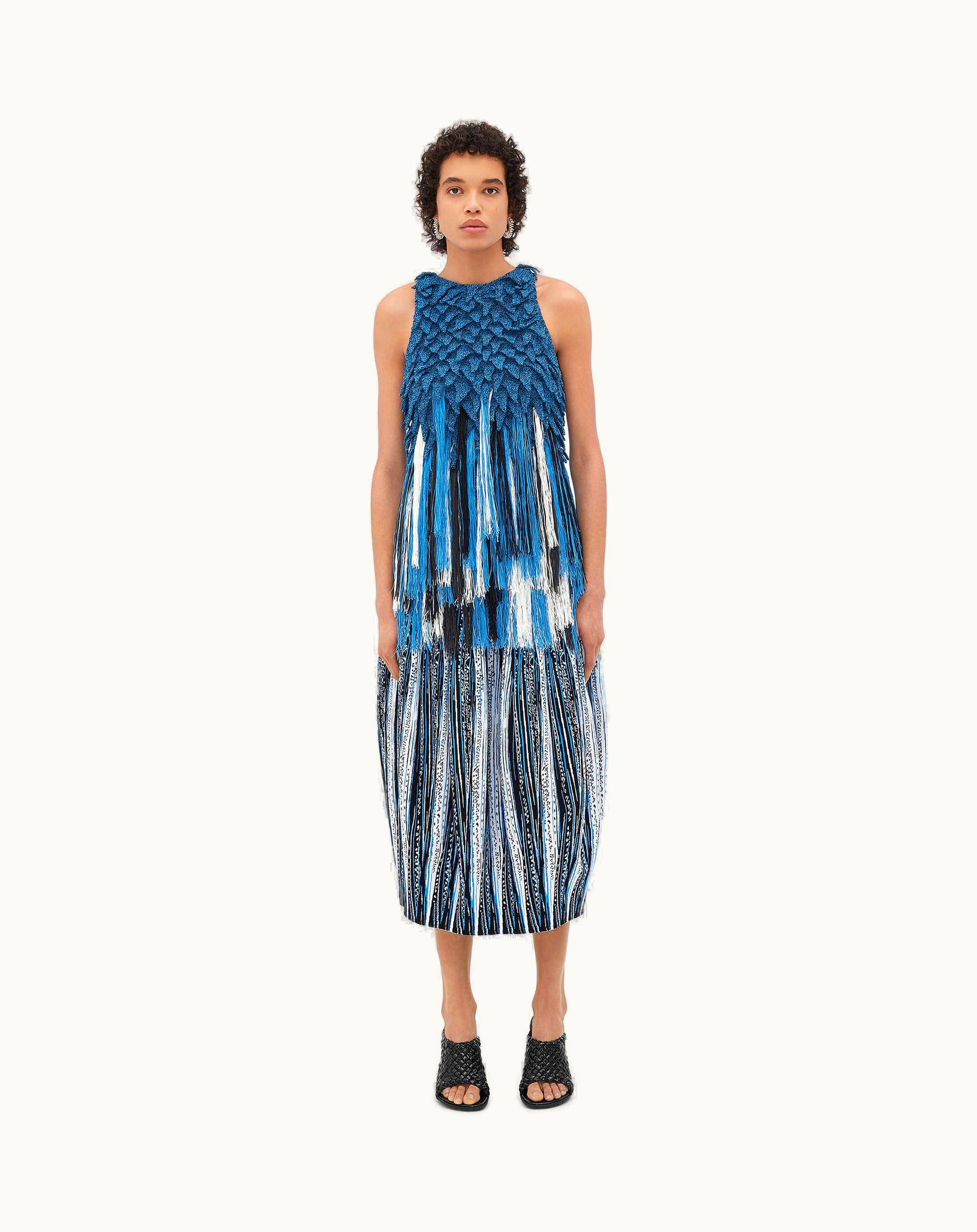 Bottega Veneta Bottega Veneta Women's Viscose Fish Scale Top With Fringes In Blue / Black