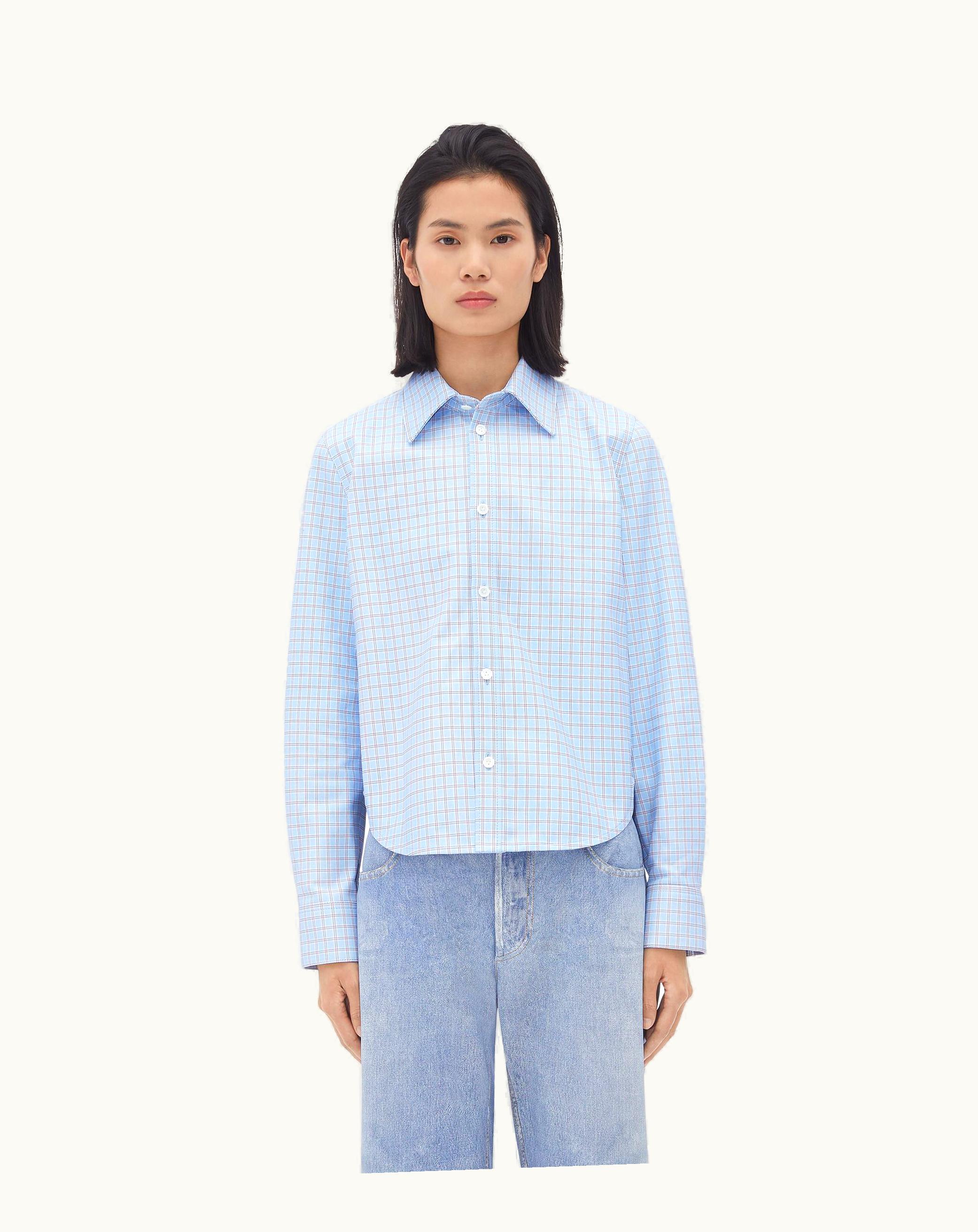 Bottega Veneta Bottega Veneta Women's Printed Leather Check Shirt In Pale Blue / Burgundy