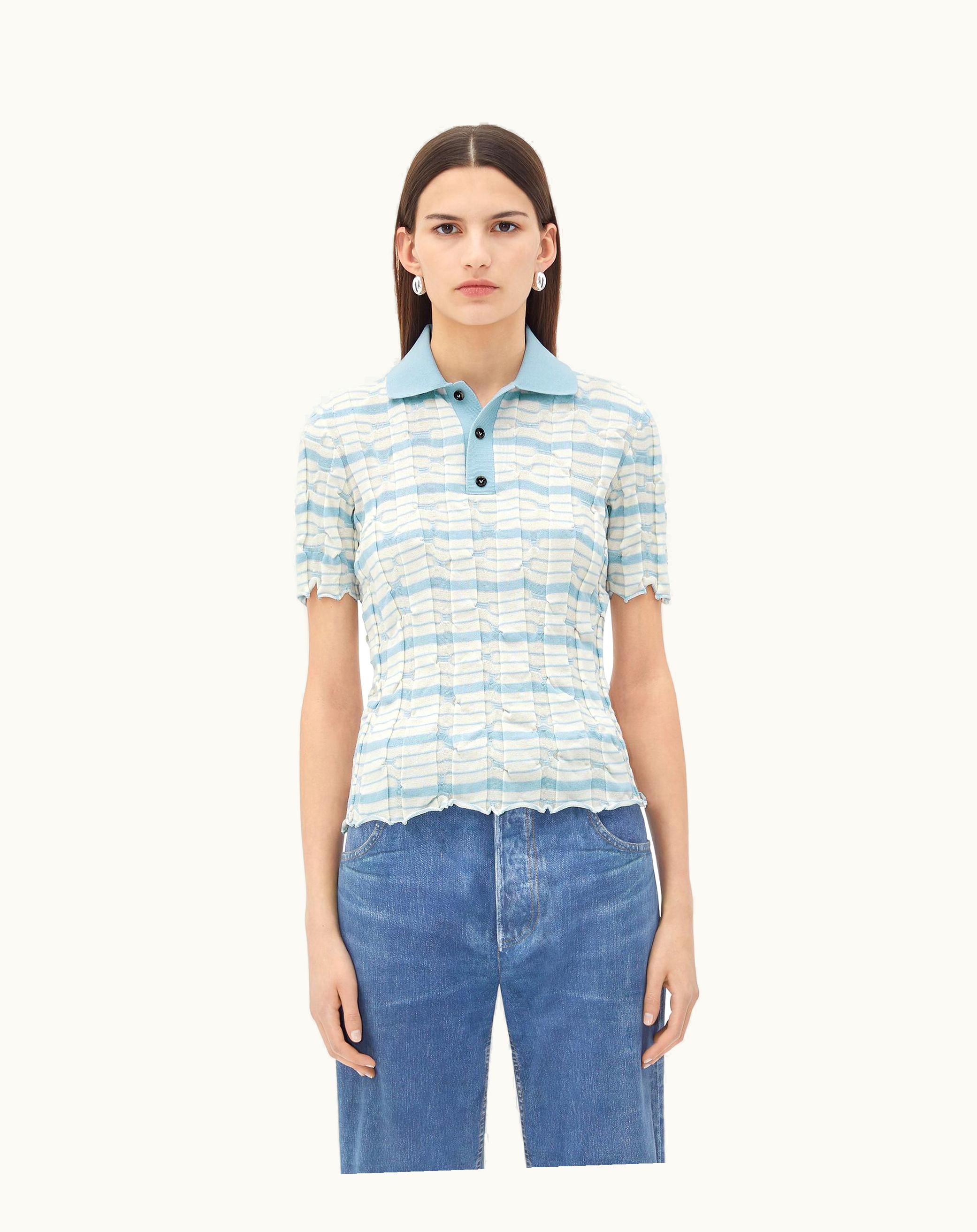Bottega Veneta Bottega Veneta Women's Distorted Stripe Cotton Polo In Chalk / River