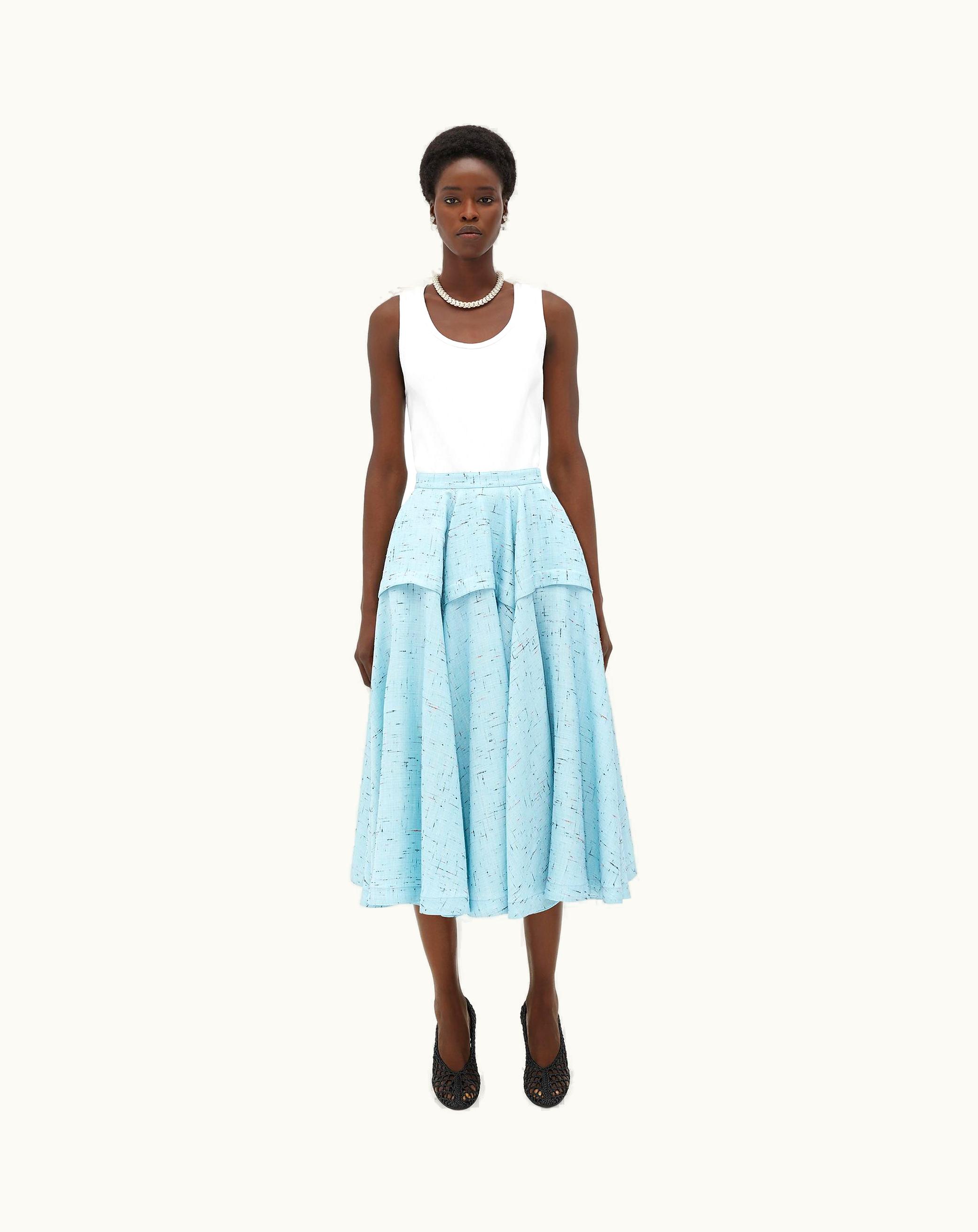 Bottega Veneta Bottega Veneta Women's Textured Criss-Cross Viscose Silk Skirt In Pale Blue / Black