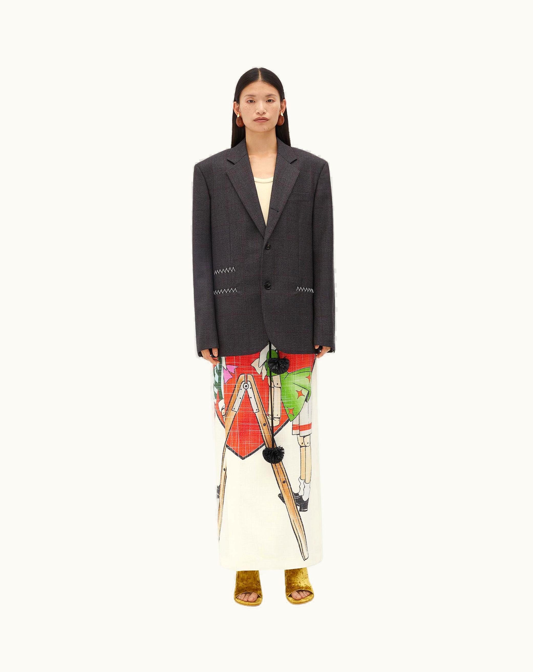 Bottega Veneta Bottega Veneta Women's Prince Of Wales Wool Jacket With Label In Grey / Black / Red