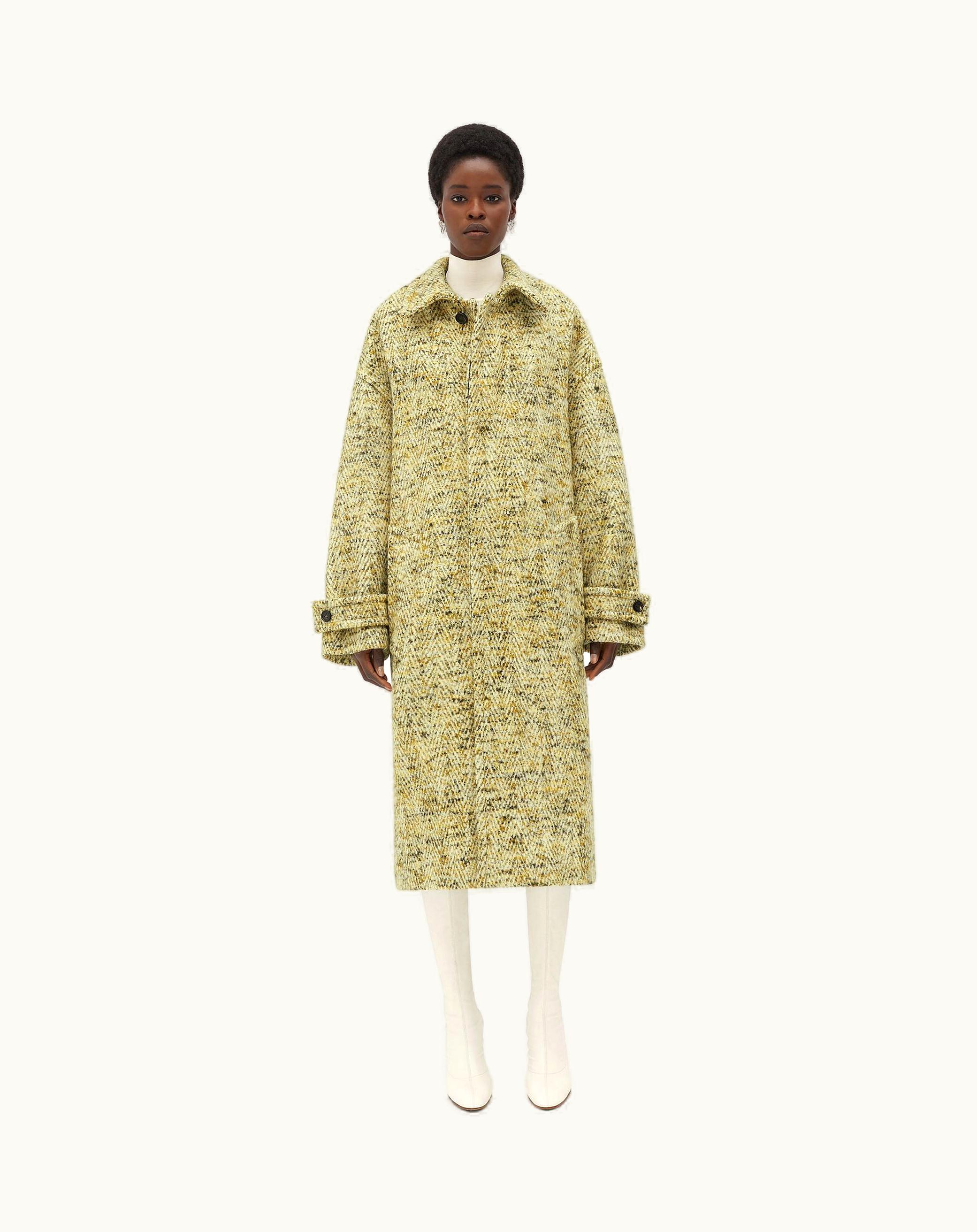 Bottega Veneta Bottega Veneta Women's Chevron Mouline Wool Coat In Yellow / White / Black
