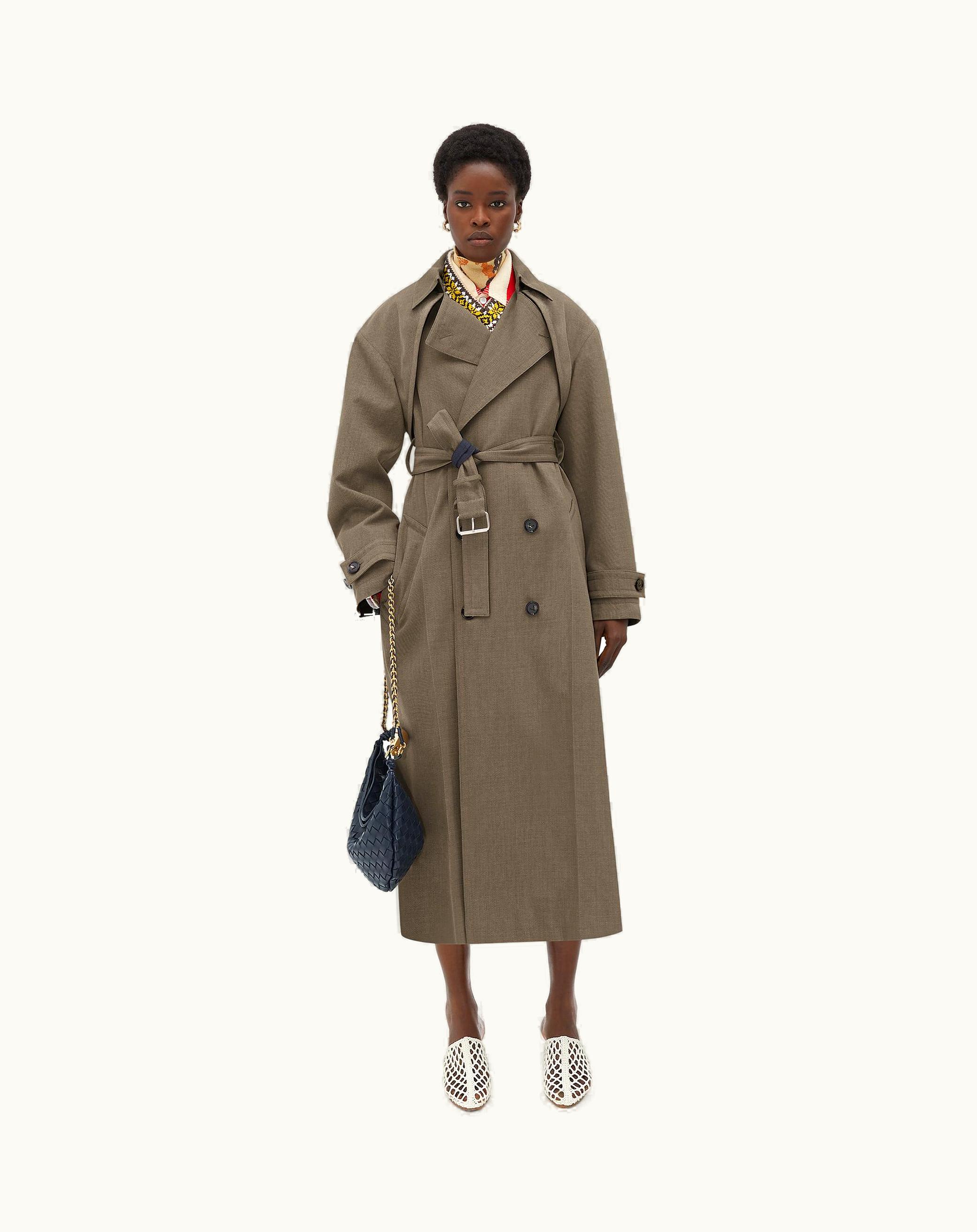 Bottega Veneta Bottega Veneta Women's Multicolor Wool Twill Trench In Grey / Ochre Melange