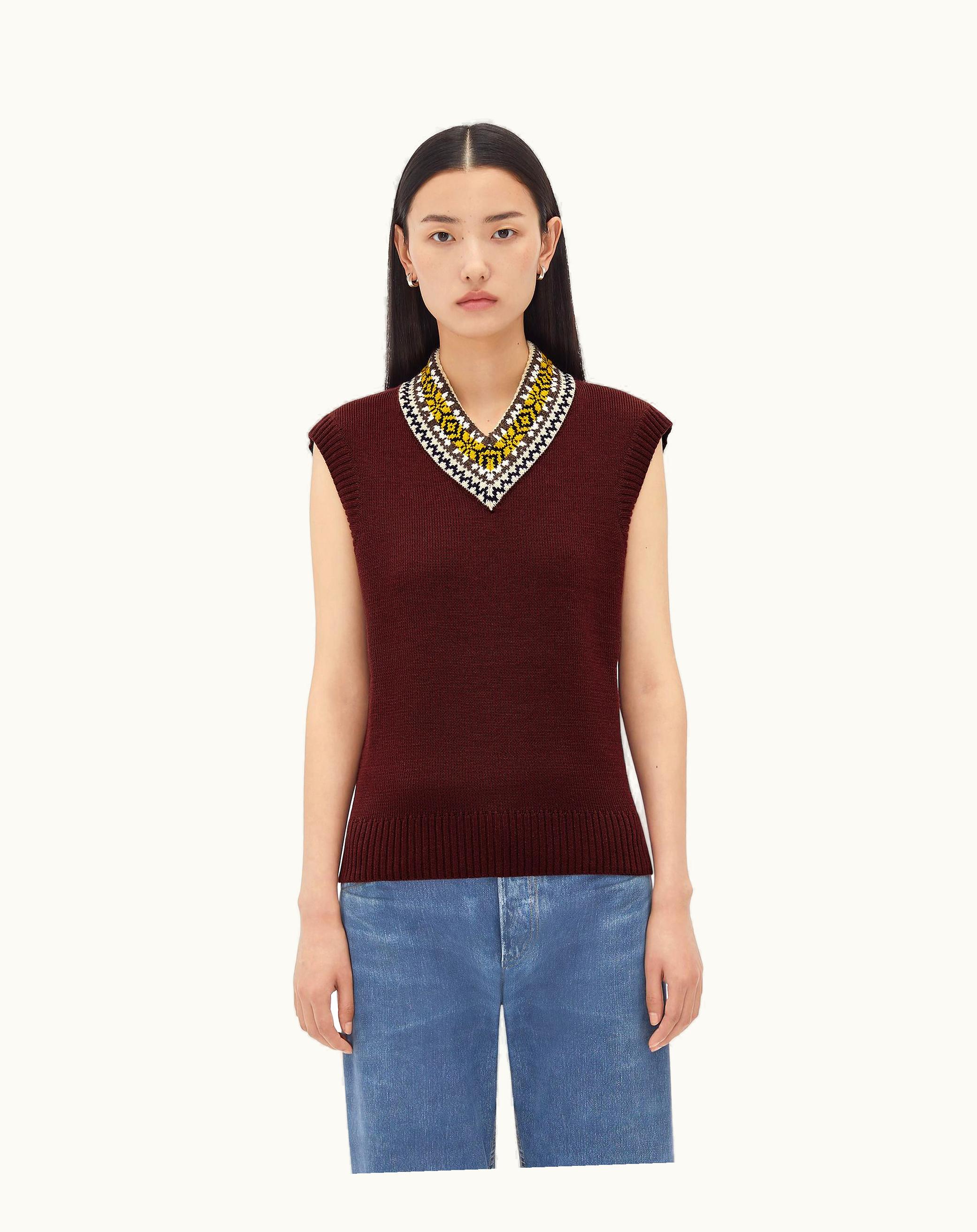 Bottega Veneta Bottega Veneta Women's Wool Gilet With Jacquard Collar In Merlot