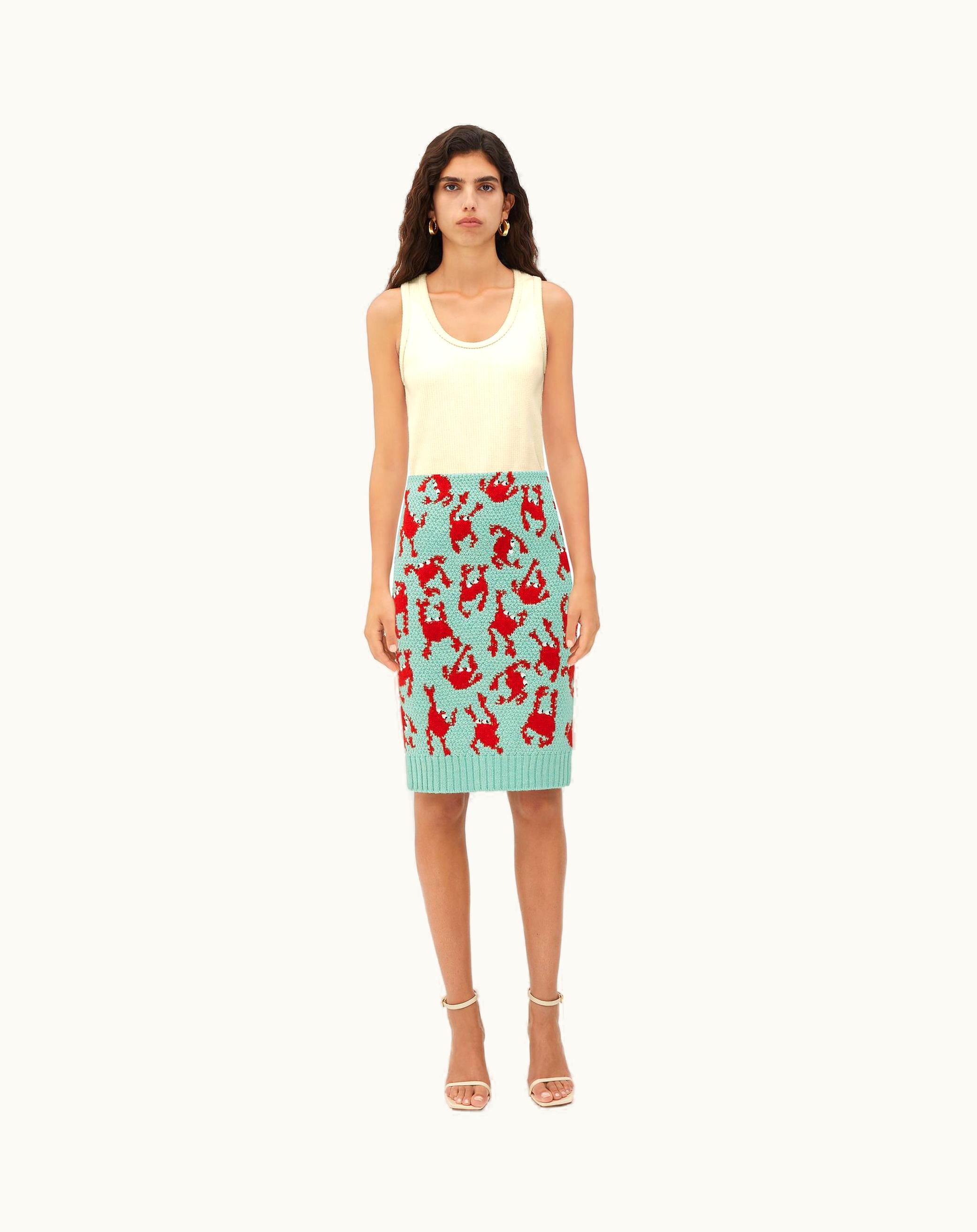 Bottega Veneta Bottega Veneta Women's Jacquard Crabs Wool Skirt In Aquamarine / Firework