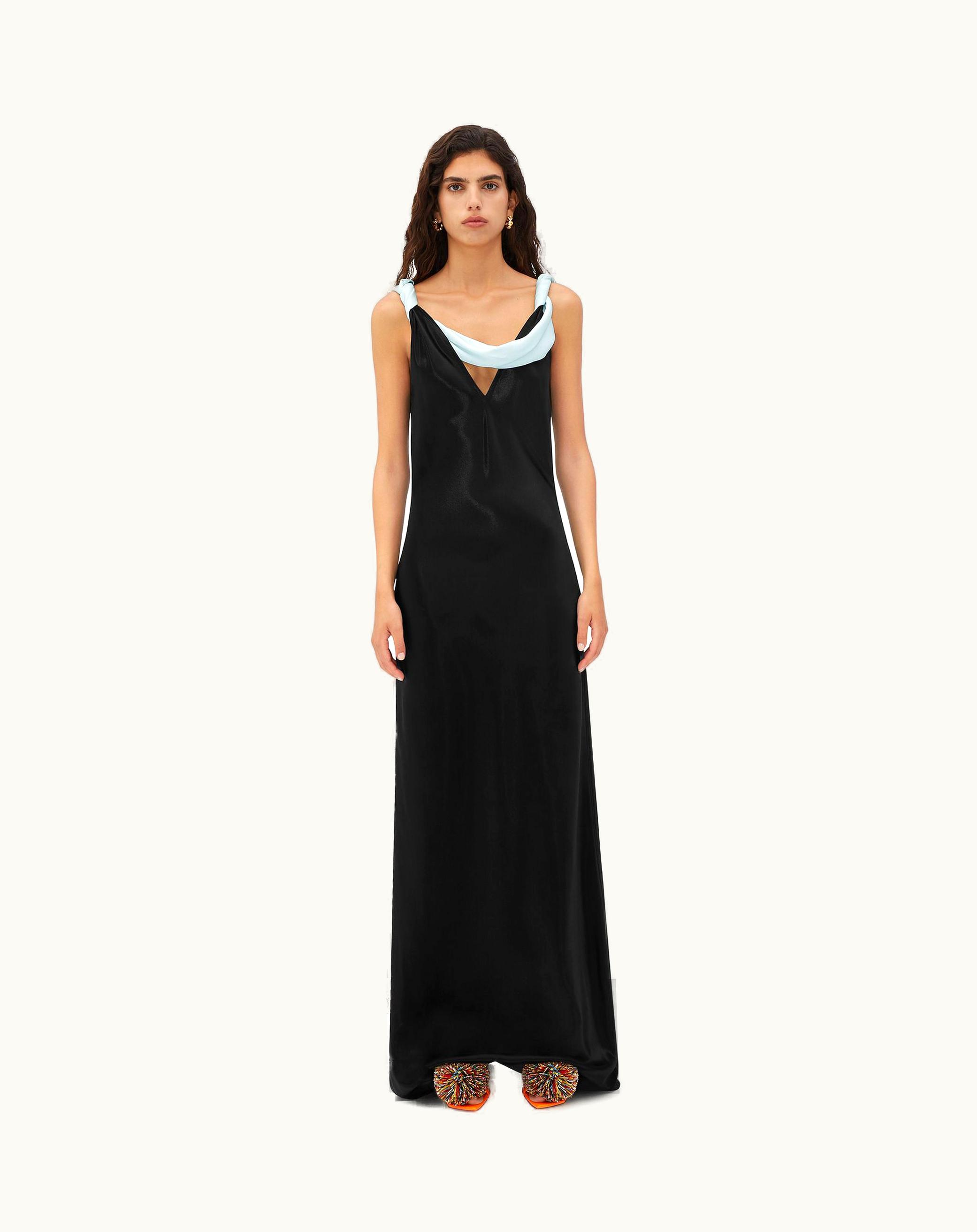 Bottega Veneta Bottega Veneta Women's Textured Satin Long Dress In Black / Light Cyan