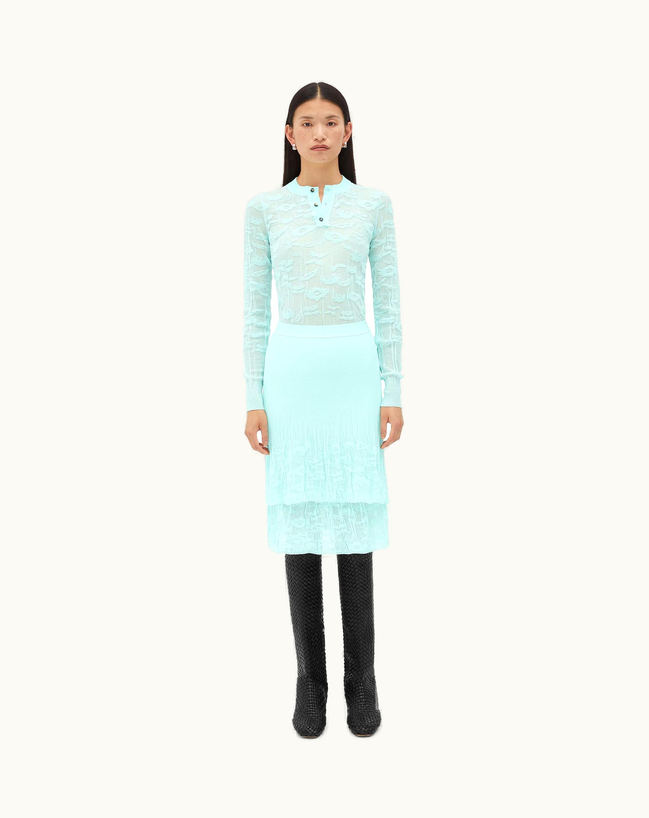 Bottega Veneta Bottega Veneta Women's Cotton Flowers 2 In 1 Midi Skirt In Pale Turquoise