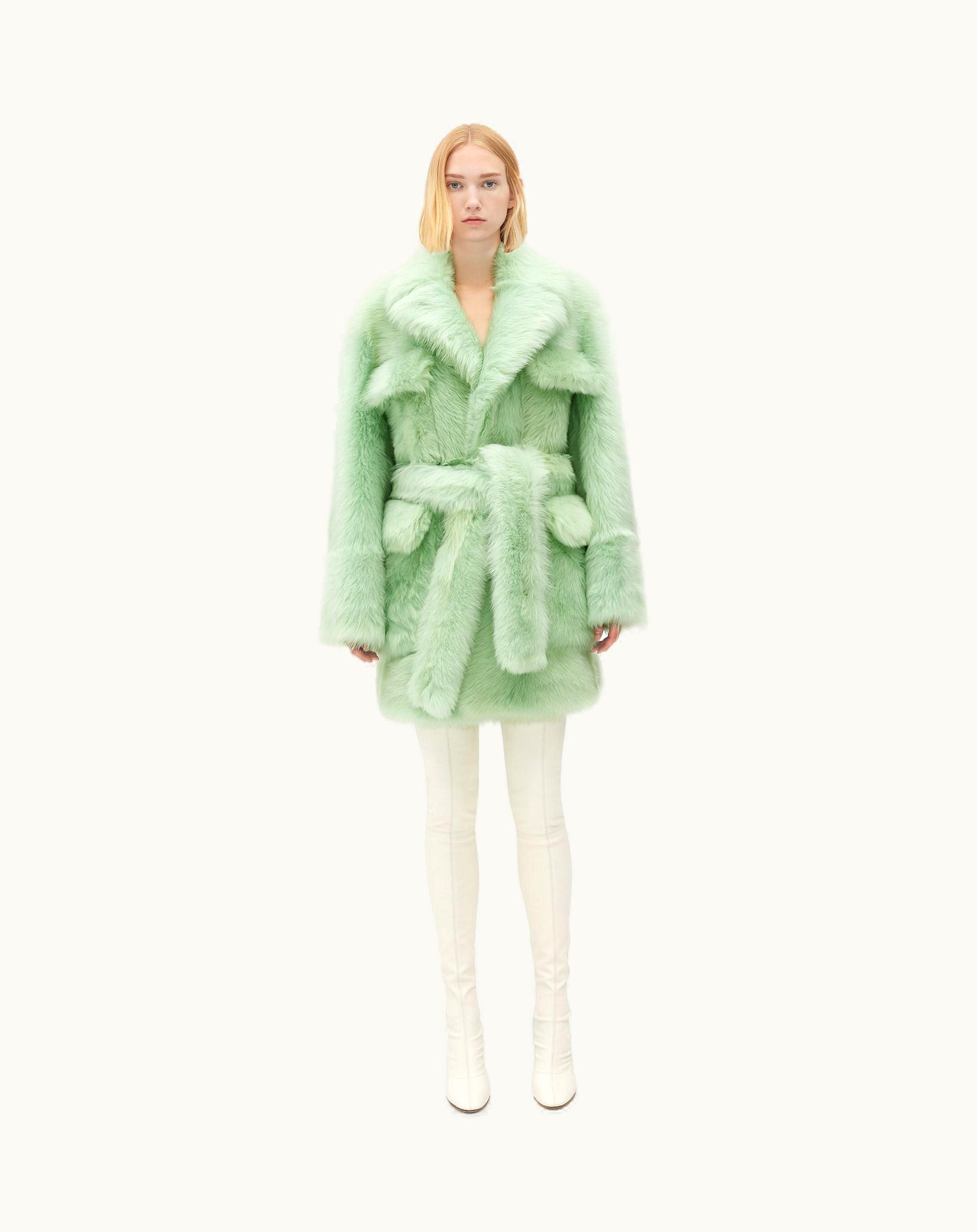 Bottega Veneta Bottega Veneta Women's Shearling Belted Coat In Sweet Mint