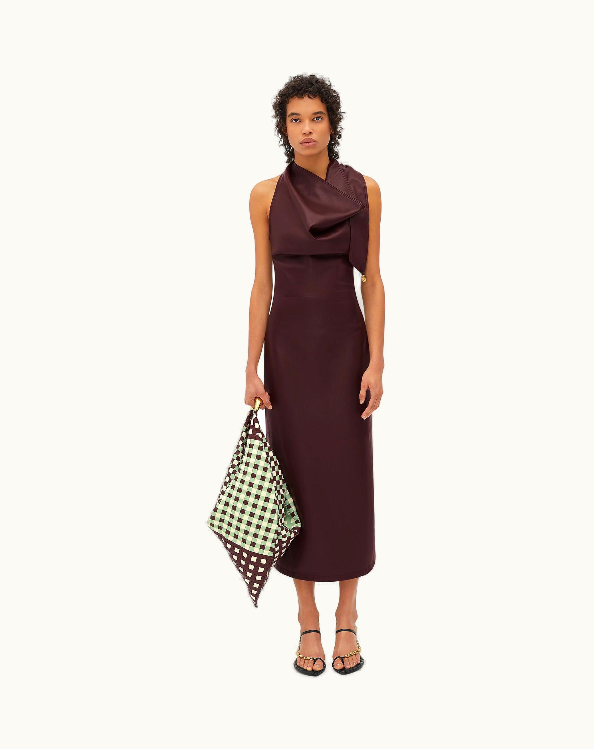 Bottega Veneta Bottega Veneta Women's Leather Draped Dress In Oxblood