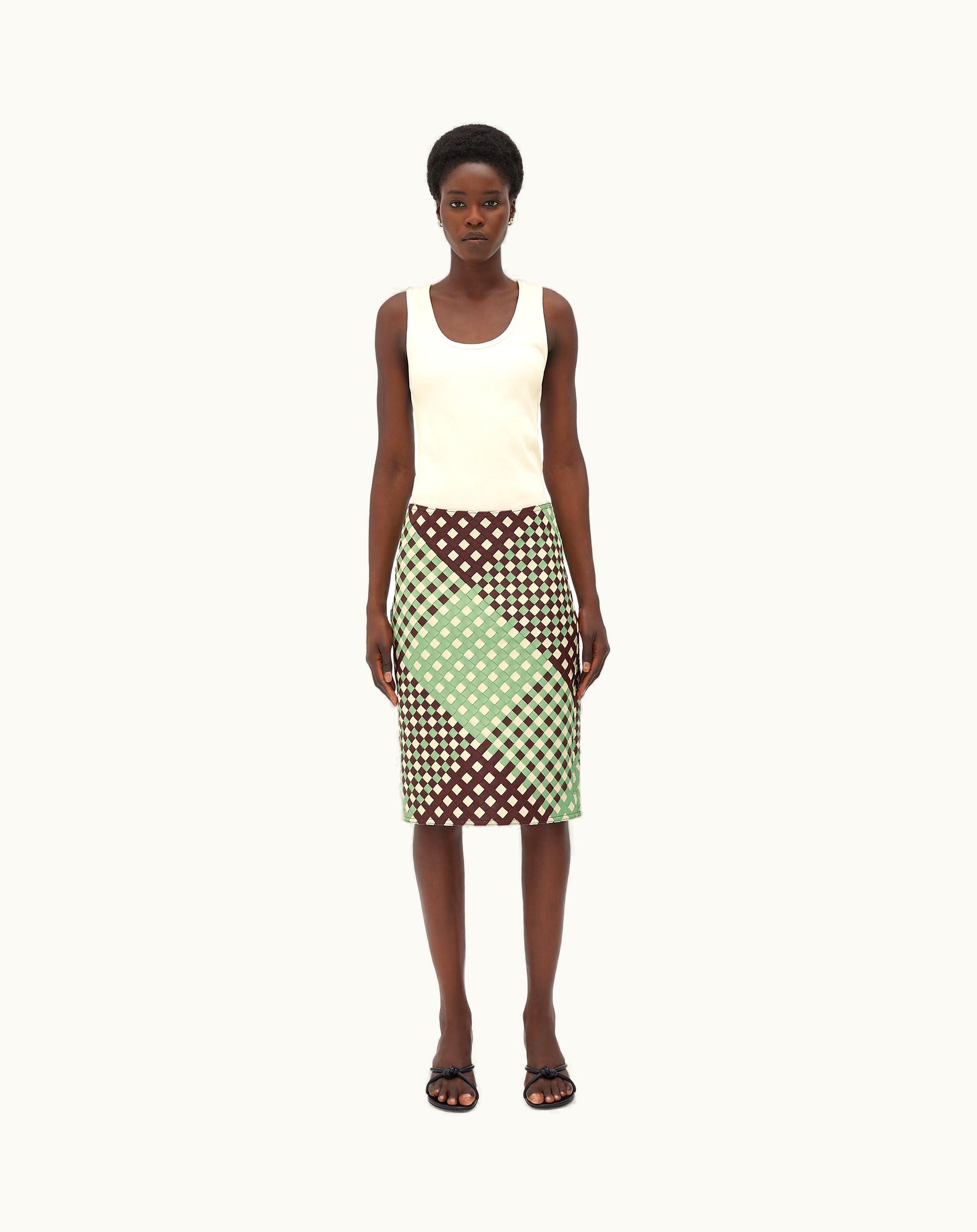 Bottega Veneta Bottega Veneta Women's Tricolor Intrecciato Leather Skirt In Bayberry / Sweet Mint / White