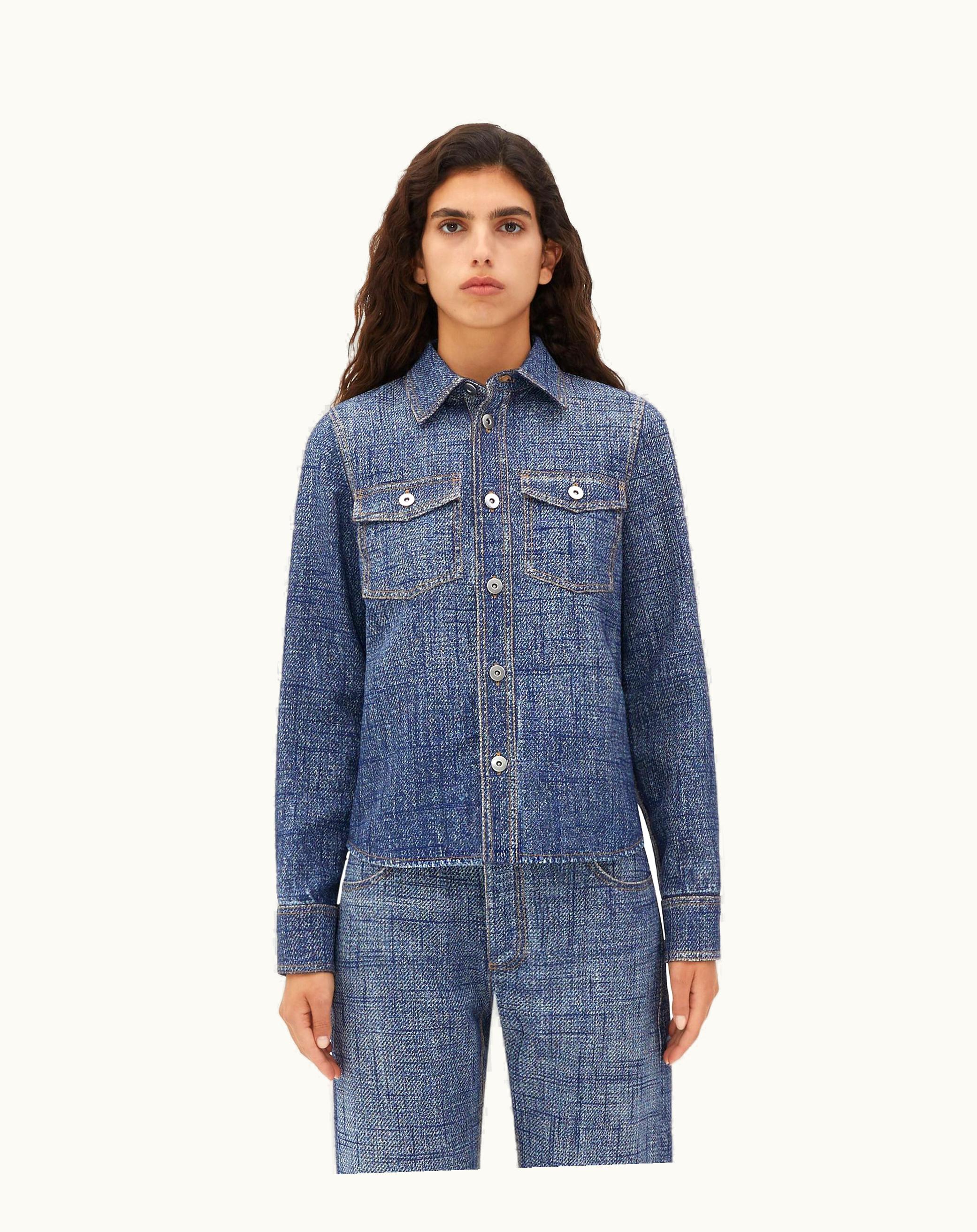 Bottega Veneta Bottega Veneta Women's Textured Denim Viscose Shirt In Indigo / White