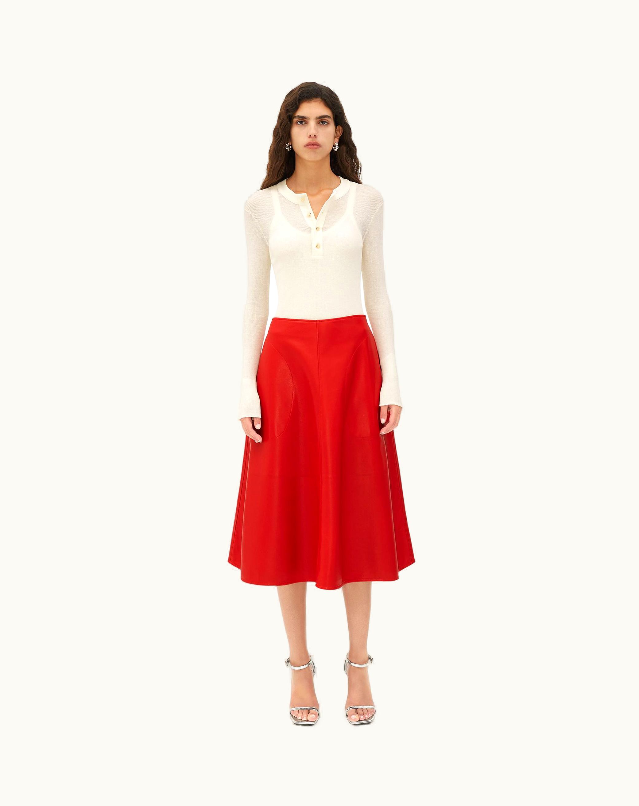 Bottega Veneta Bottega Veneta Women's Leather Midi Skirt In Scarlet