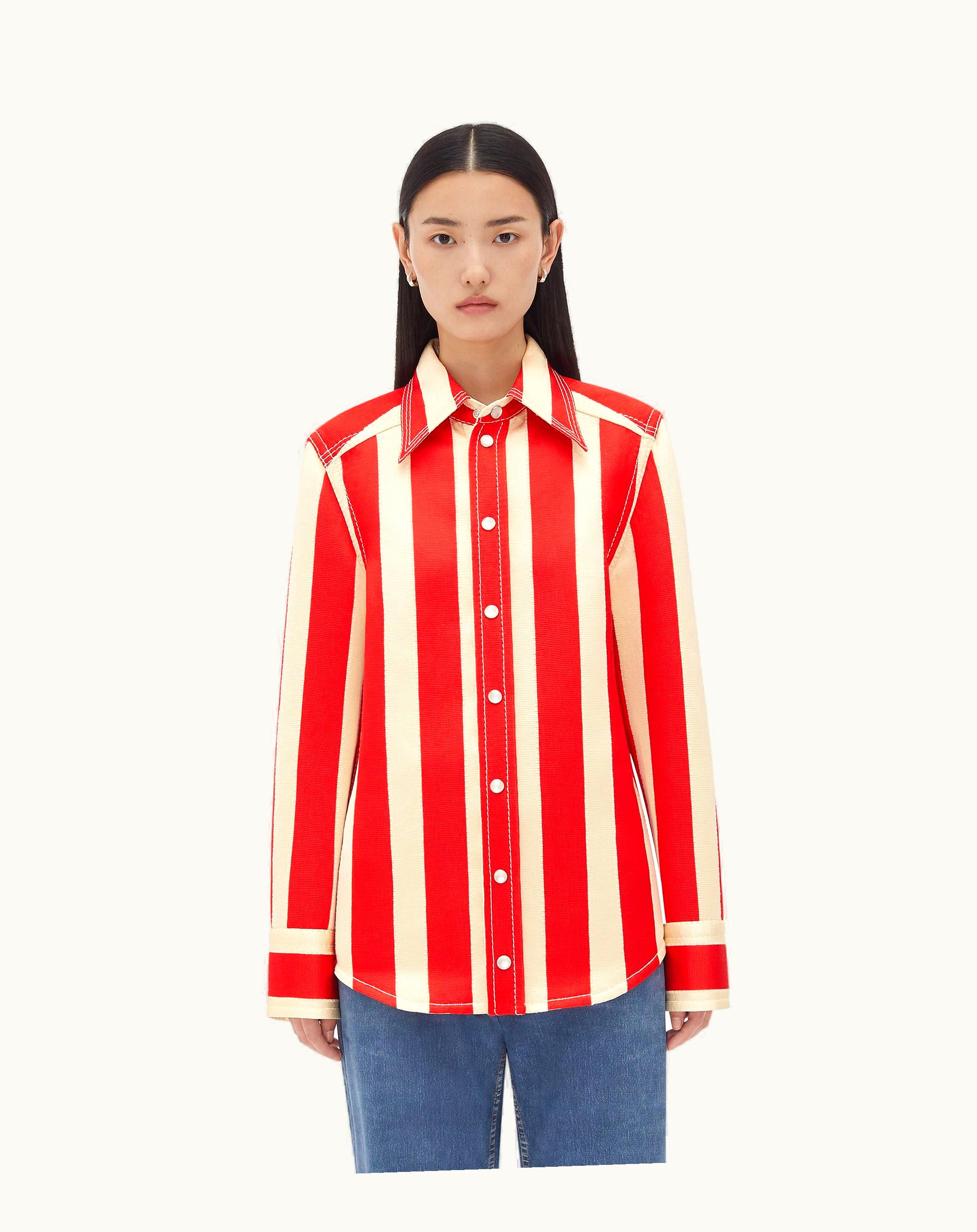 Bottega Veneta Bottega Veneta Women's Striped Cotton Viscose Shirt In White / Red