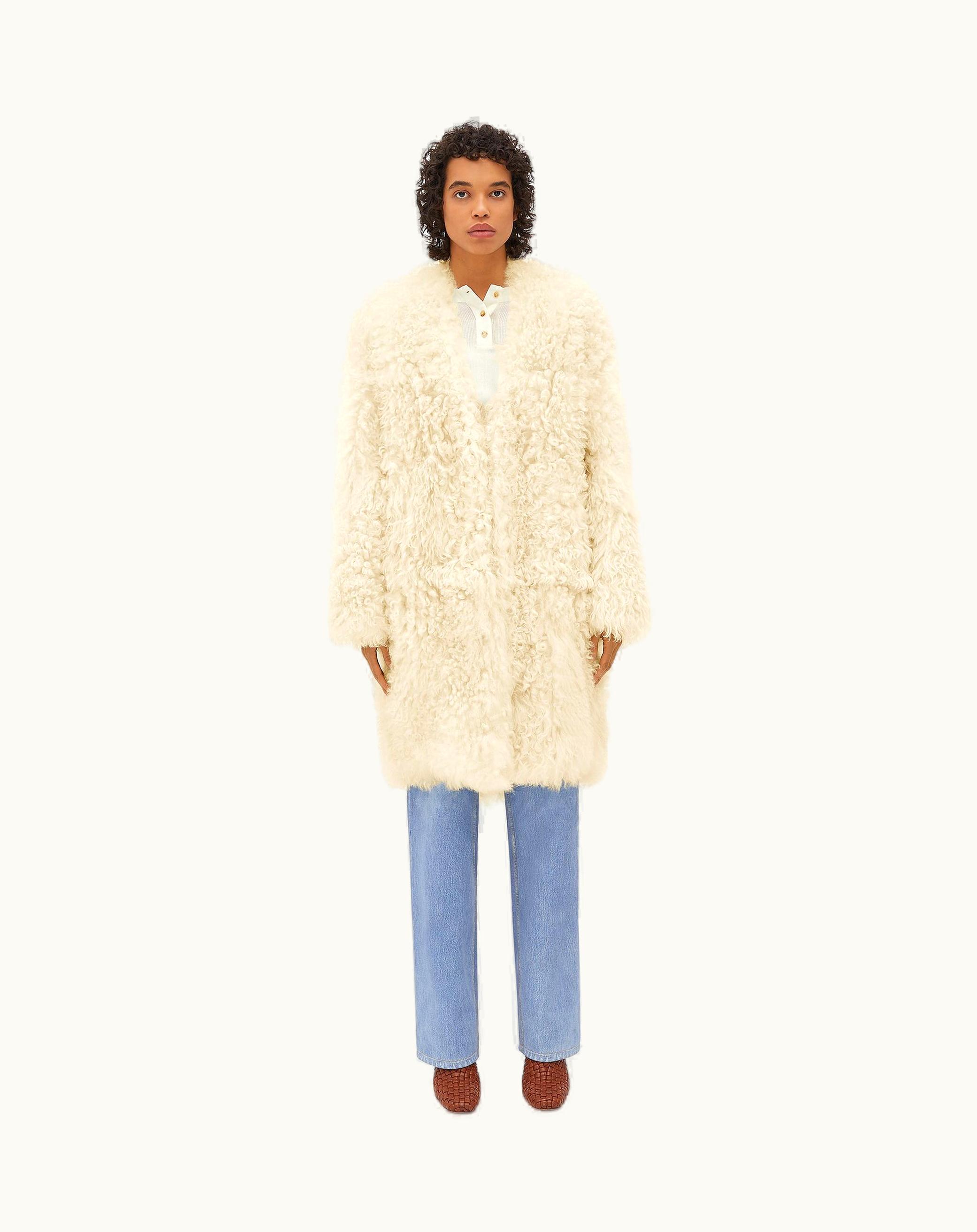 Bottega Veneta Bottega Veneta Women's Curly Shearling Coat In Ivory