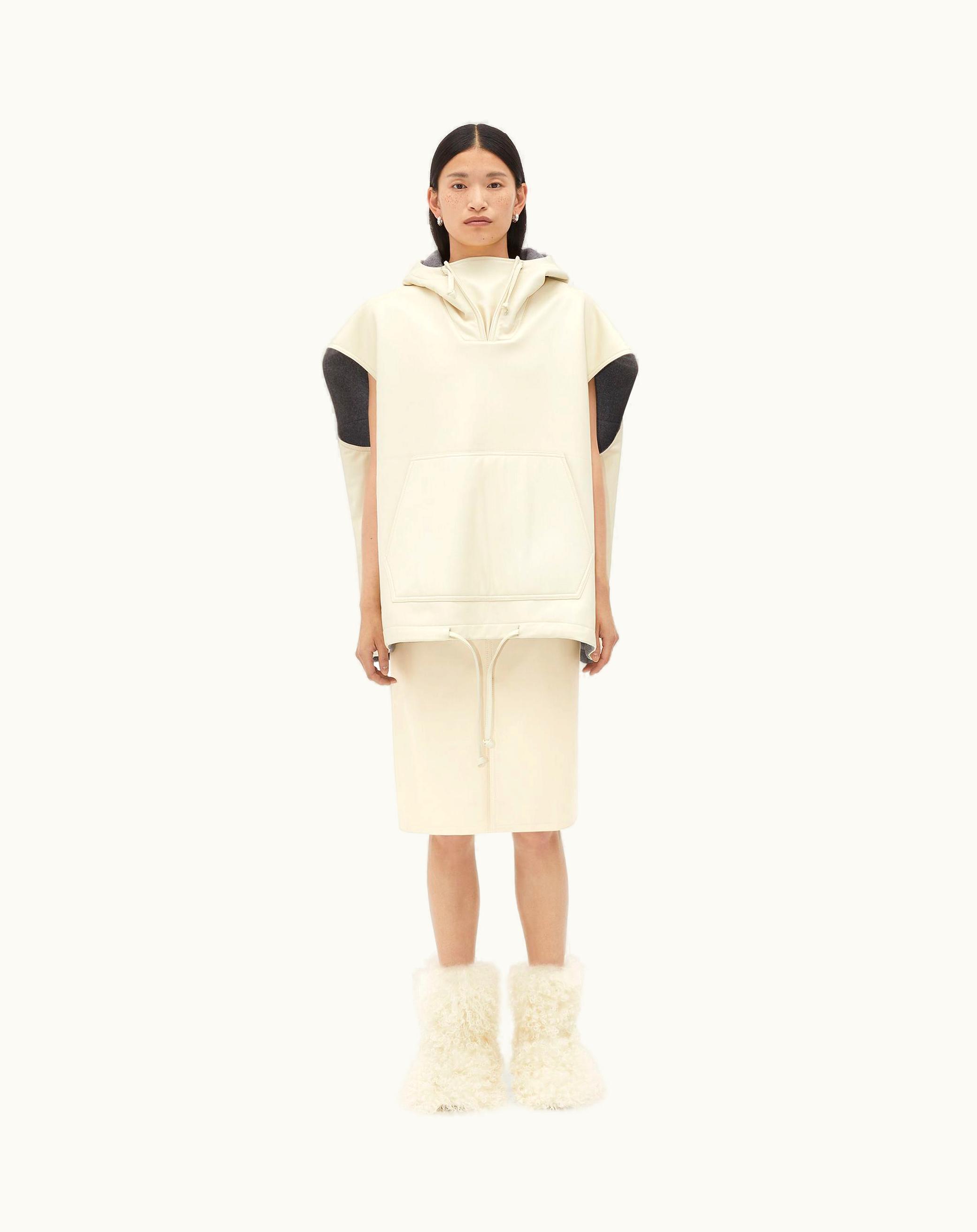 Bottega Veneta Bottega Veneta Women's Leather And Wool Sleeveless Jacket In Seasalt / Grey Melange