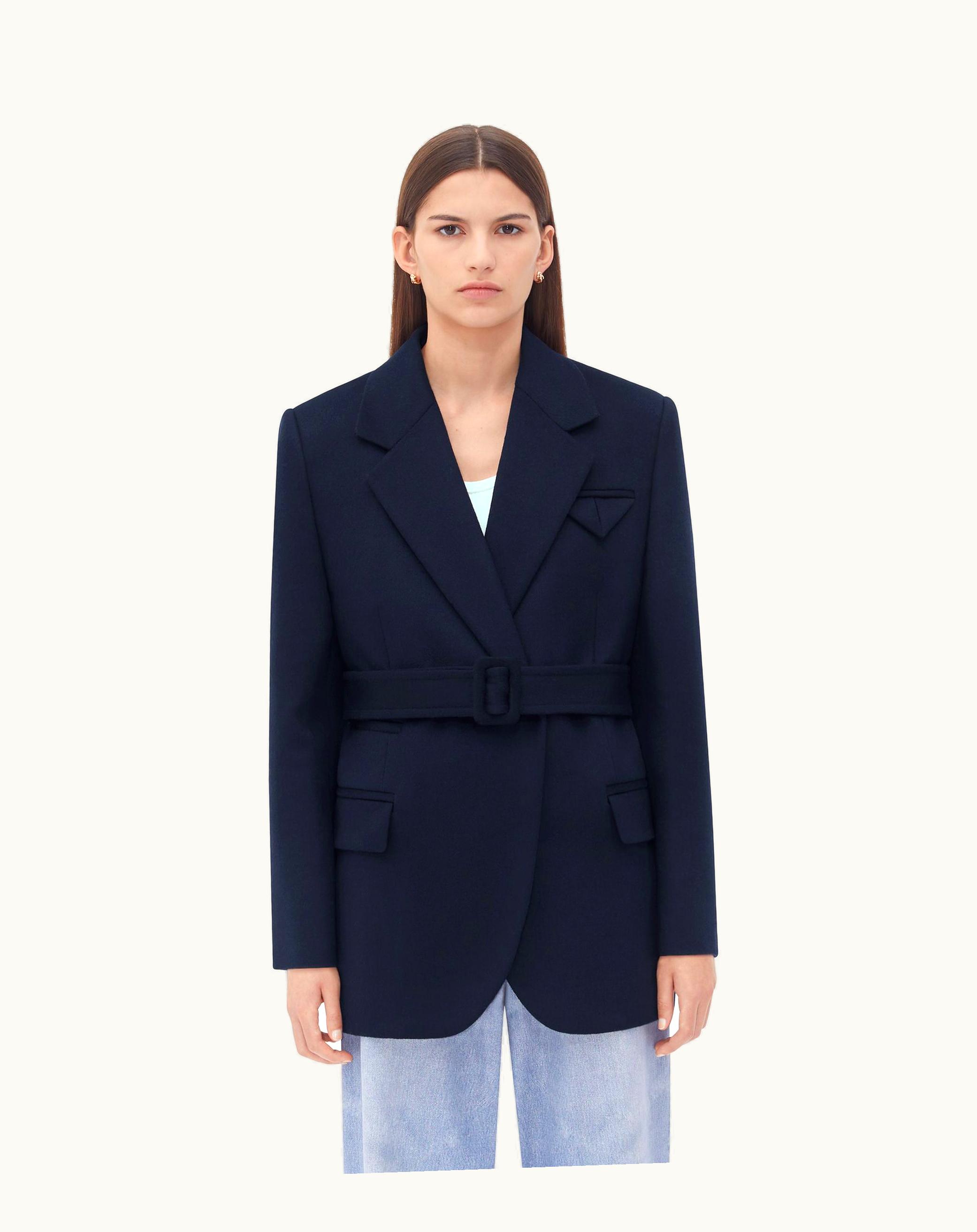 Bottega Veneta Bottega Veneta Women's Double Wool Cashmere Belted Jacket In Navy