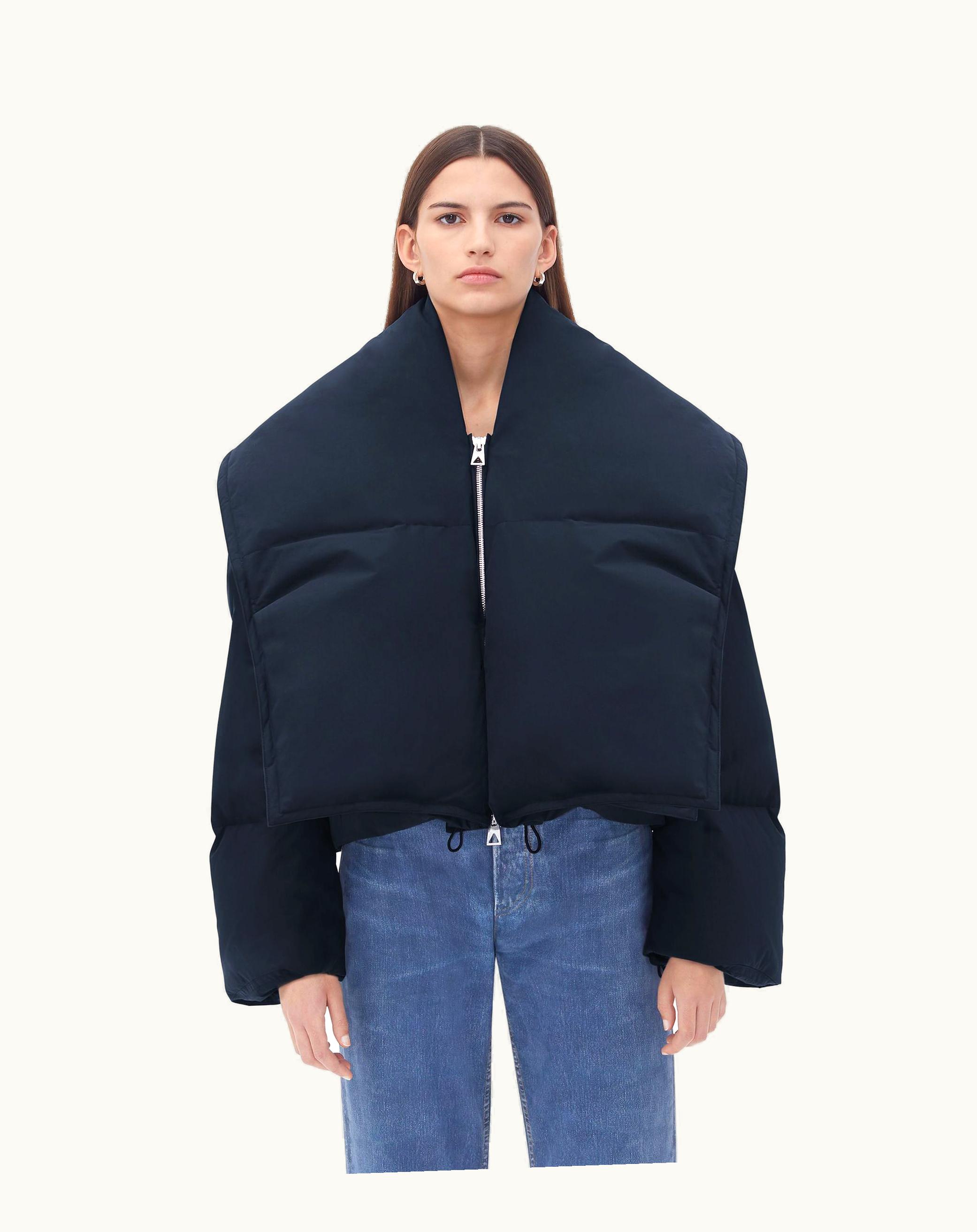 Bottega Veneta Bottega Veneta Women's Frosted Poplin Cropped Puffer Jacket In Dark Navy