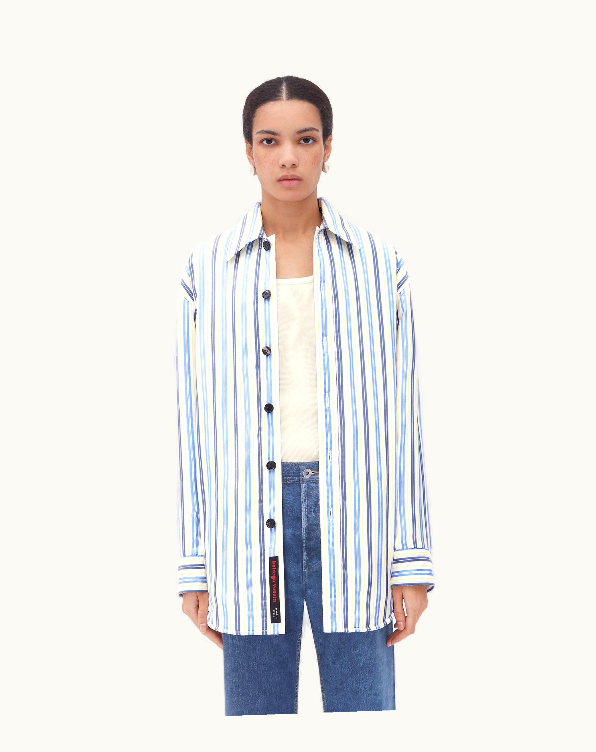 Bottega Veneta Bottega Veneta Women's Striped Silk Padded Jacket In Blue / Yellow / Admiral