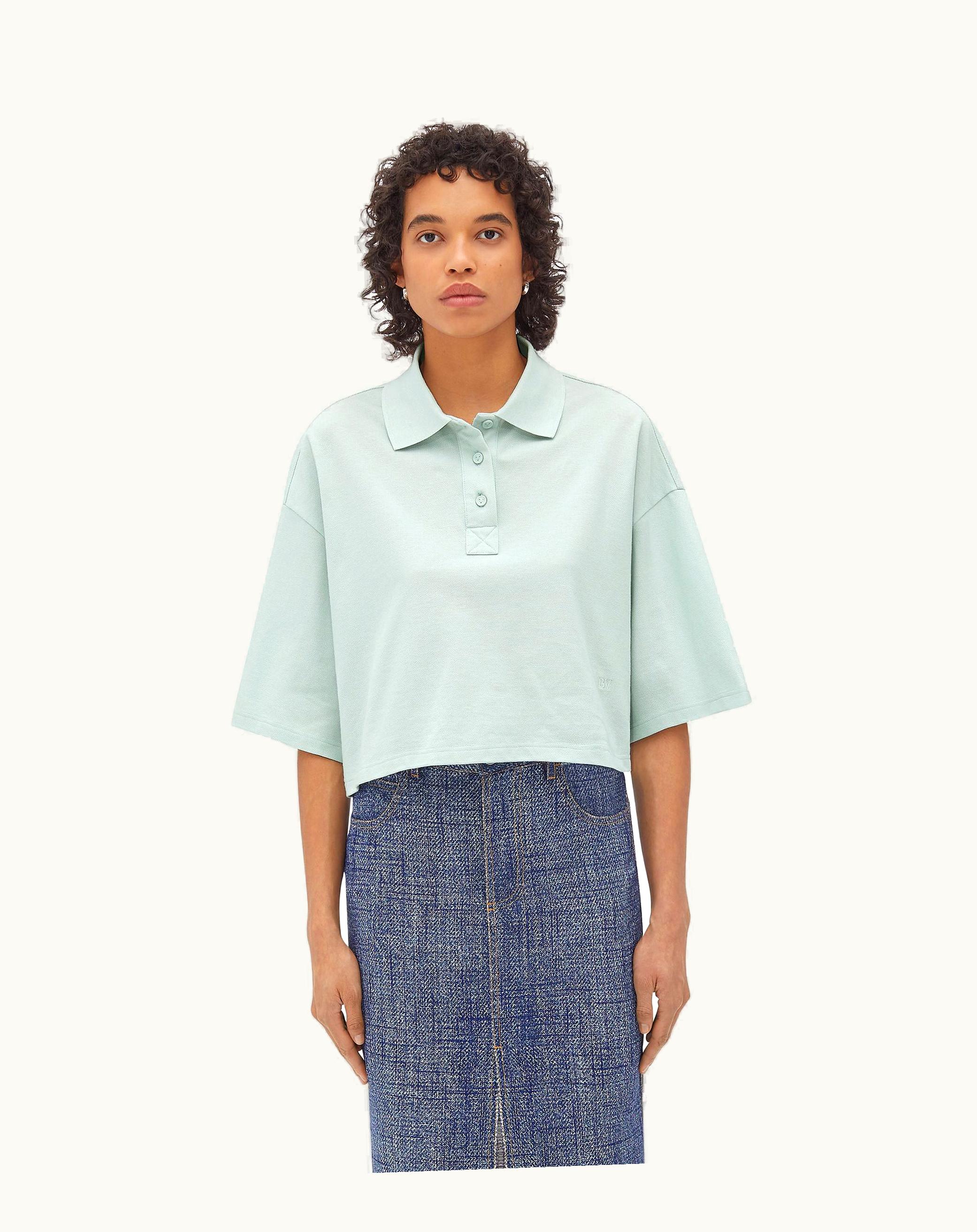 Bottega Veneta Bottega Veneta Women's Cropped Cotton Piquet Polo In Light Cyan