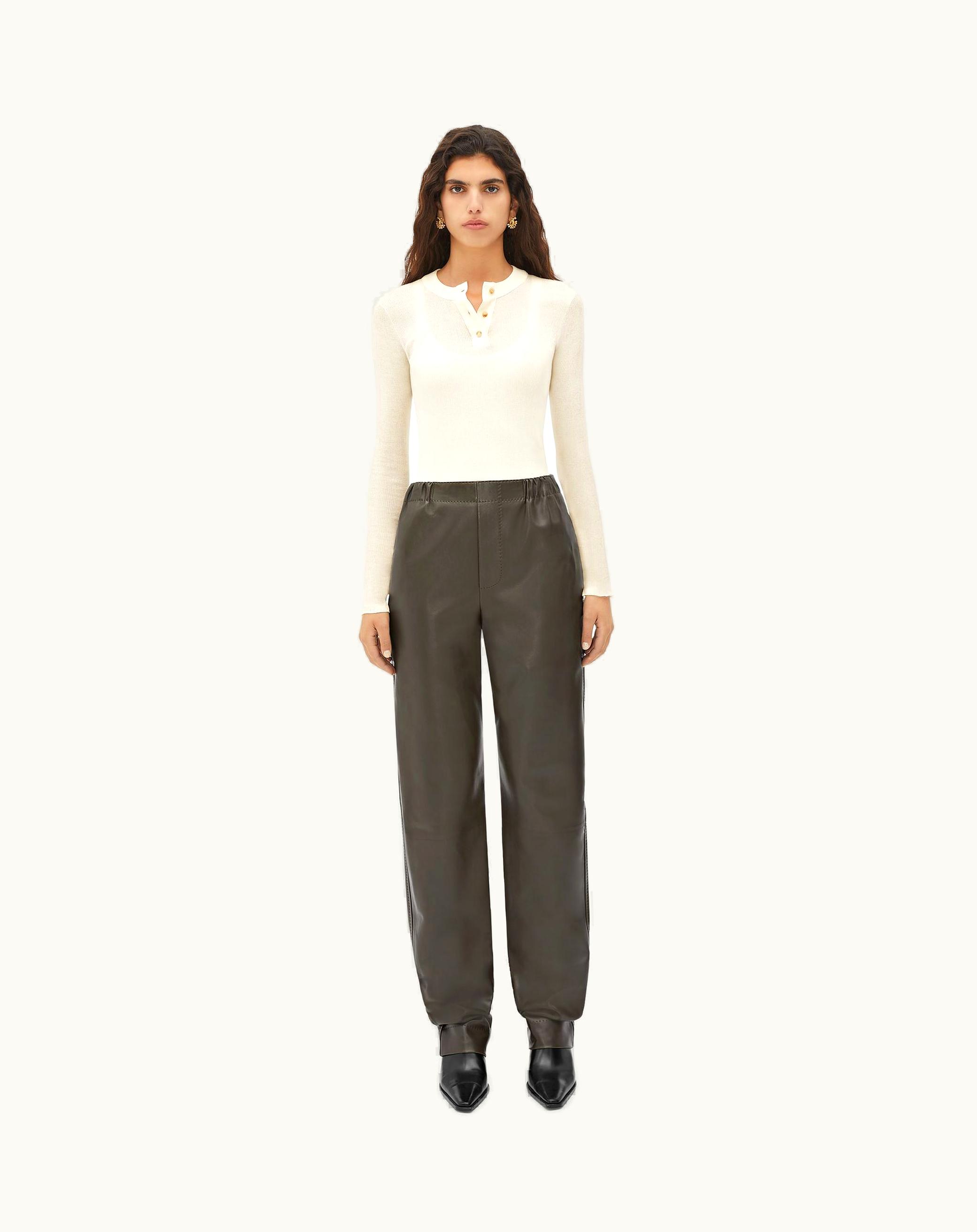 Bottega Veneta Bottega Veneta Women's Leather Straight Pants In Olive