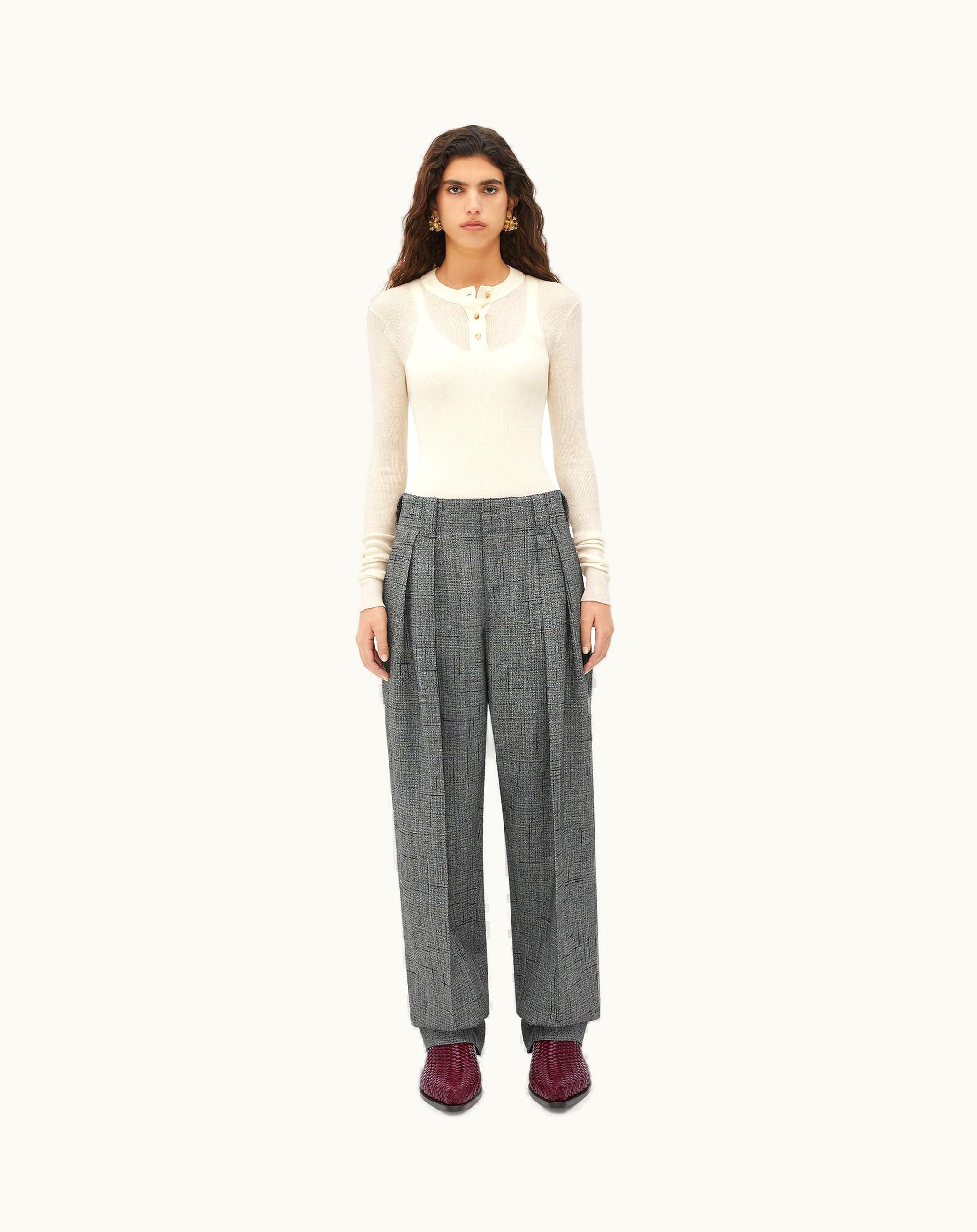 Bottega Veneta Bottega Veneta Women's Viscose And Silk Criss-Cross Wide Leg Pants In Camping / Grey Melange