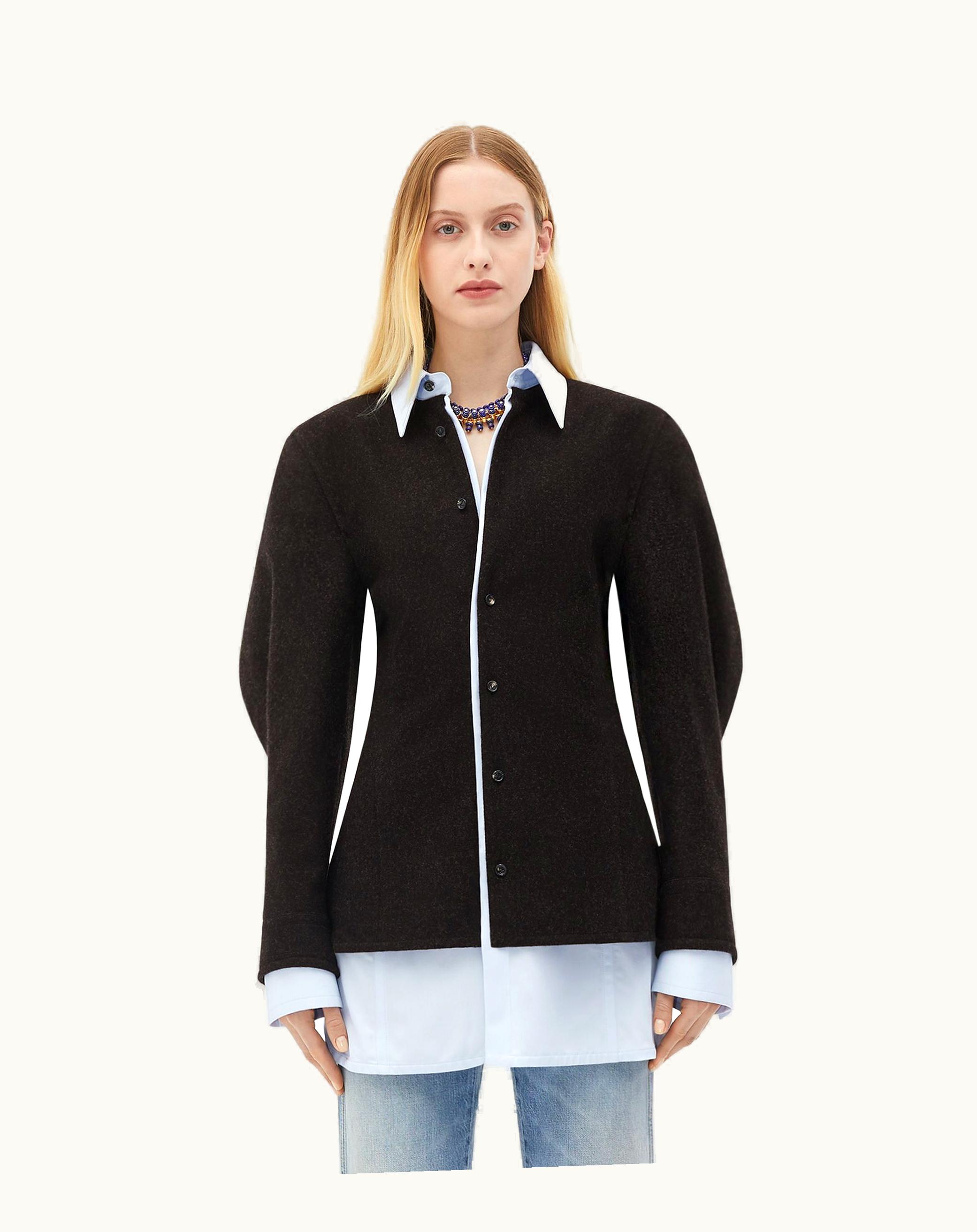 Bottega Veneta Bottega Veneta Women's Wool Flannel And Viscose Double Shirt In Charcoal / Morning Mist