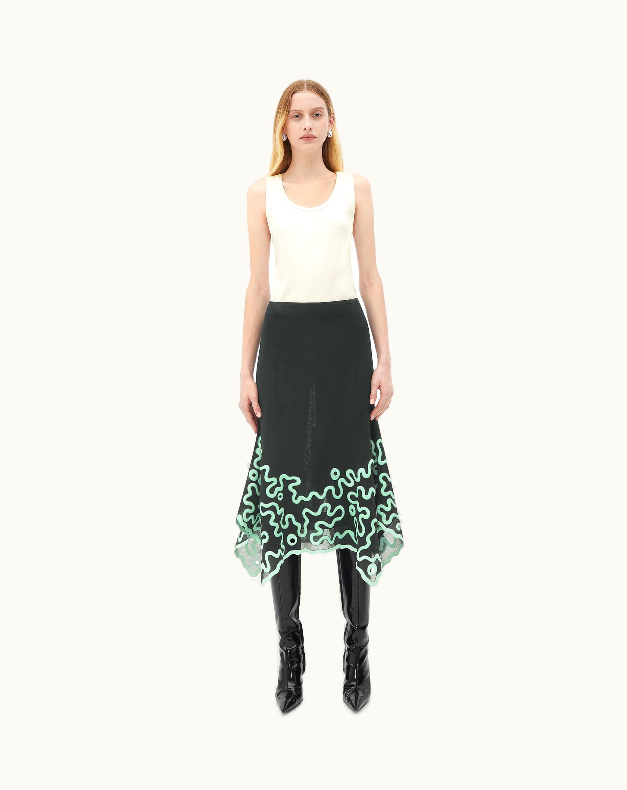 Bottega Veneta Bottega Veneta Women's Cotton Midi Skirt With Silicone Motif In Camping / Aquamarine