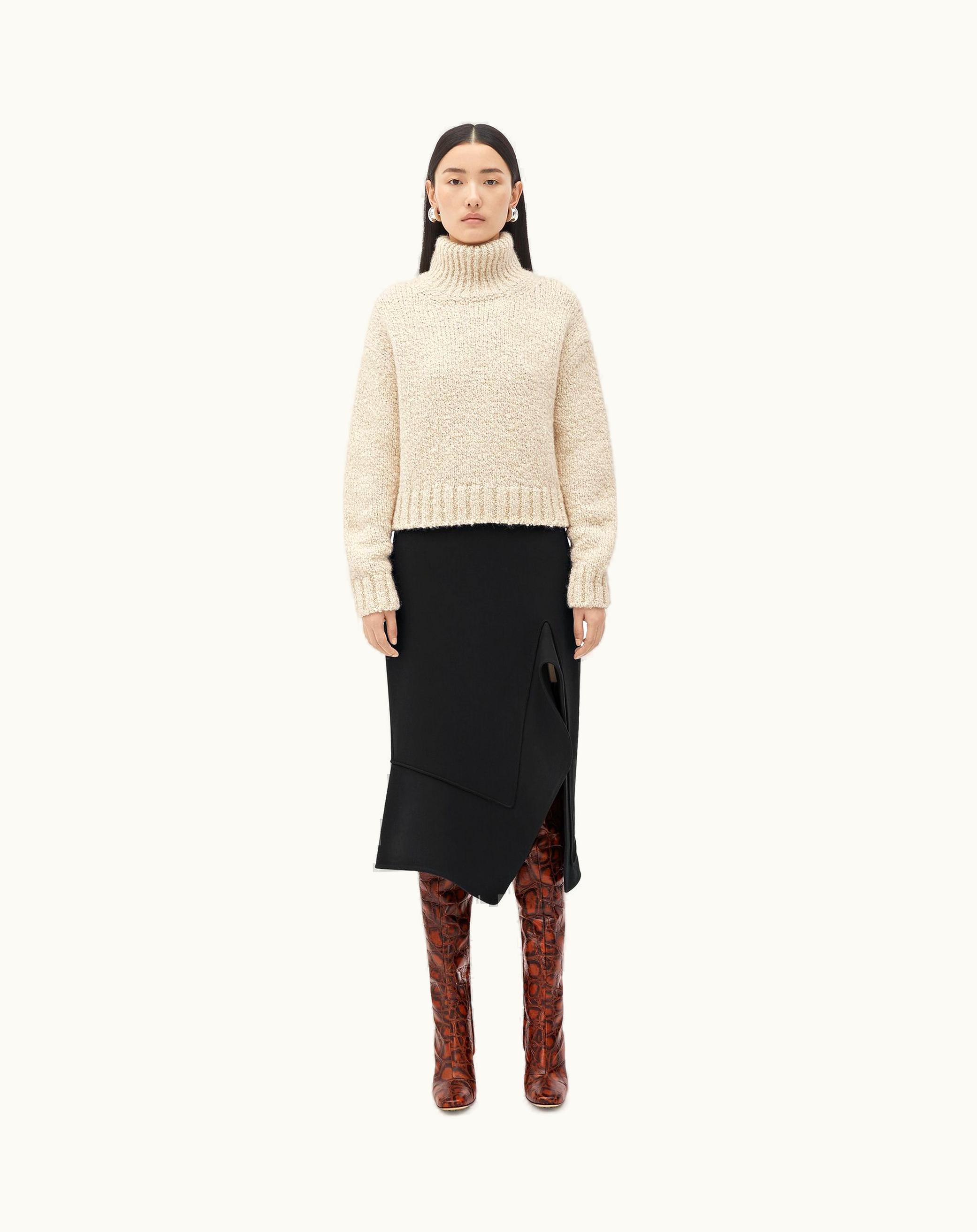 Bottega Veneta Bottega Veneta Women's Alpaca Cropped Turtleneck In Chalk / Light Grey Melange