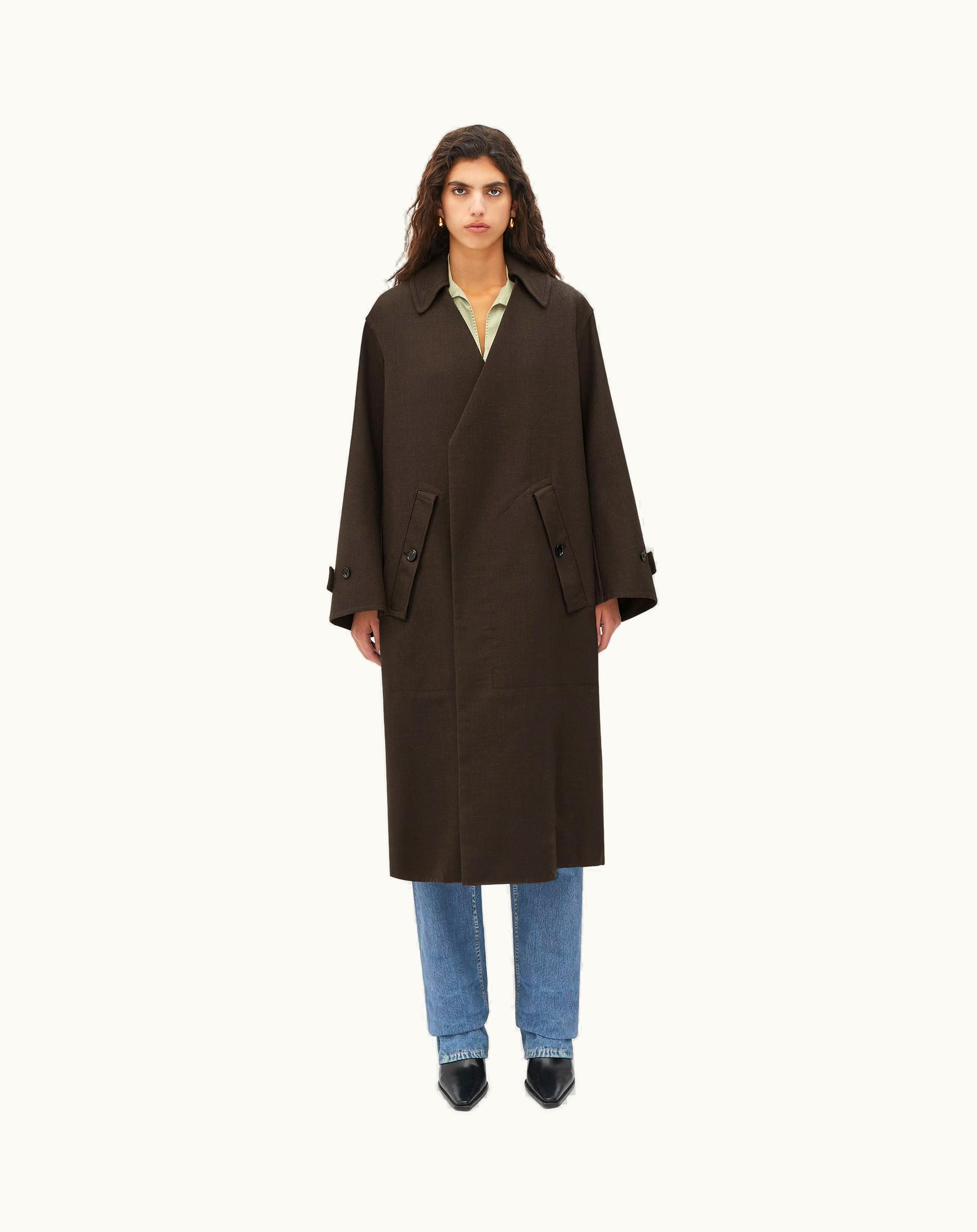 Bottega Veneta Bottega Veneta Women's Wool Belted Coat With Detachable Collar In Dark Brown