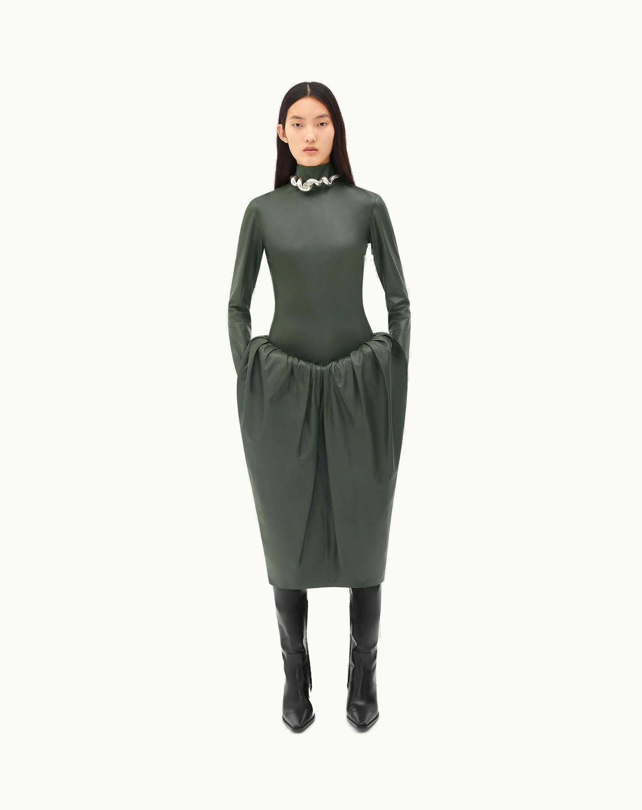 Bottega Veneta Bottega Veneta Women's Leather High Neck Top In Forest