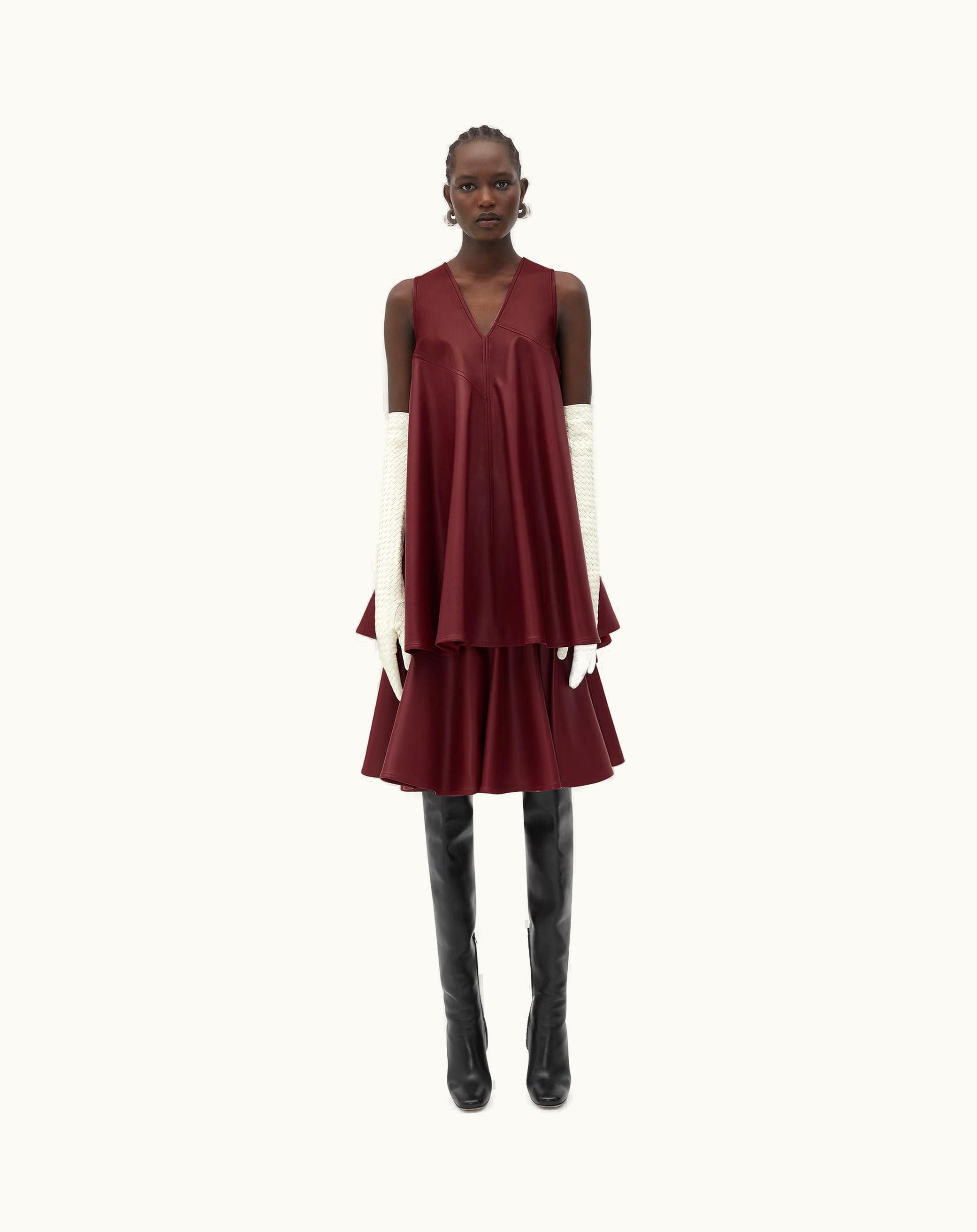 Bottega Veneta Bottega Veneta Women's Leather A-Line Dress In Pomegranate