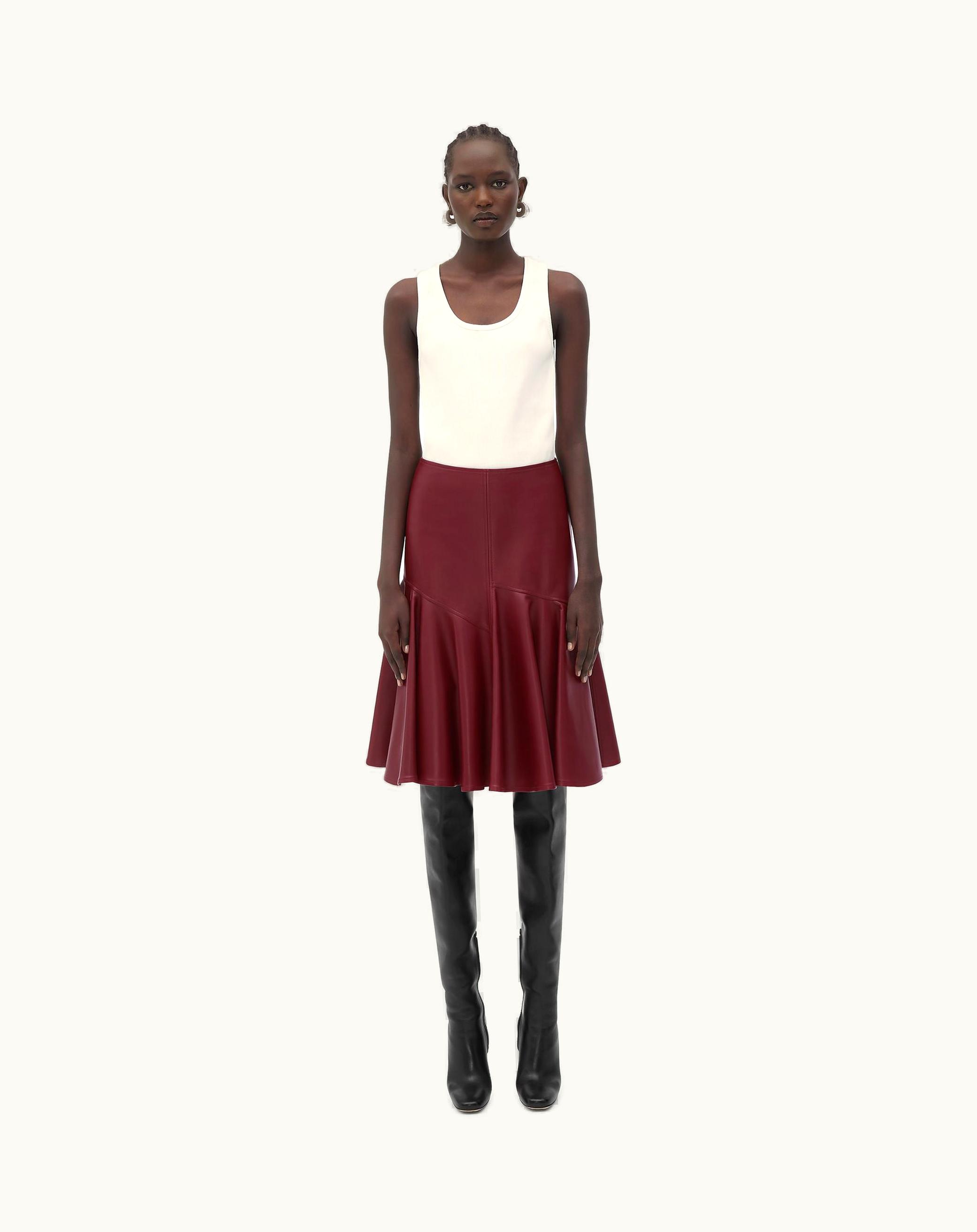 Bottega Veneta Bottega Veneta Women's Leather A-Line Skirt In Pomegranate
