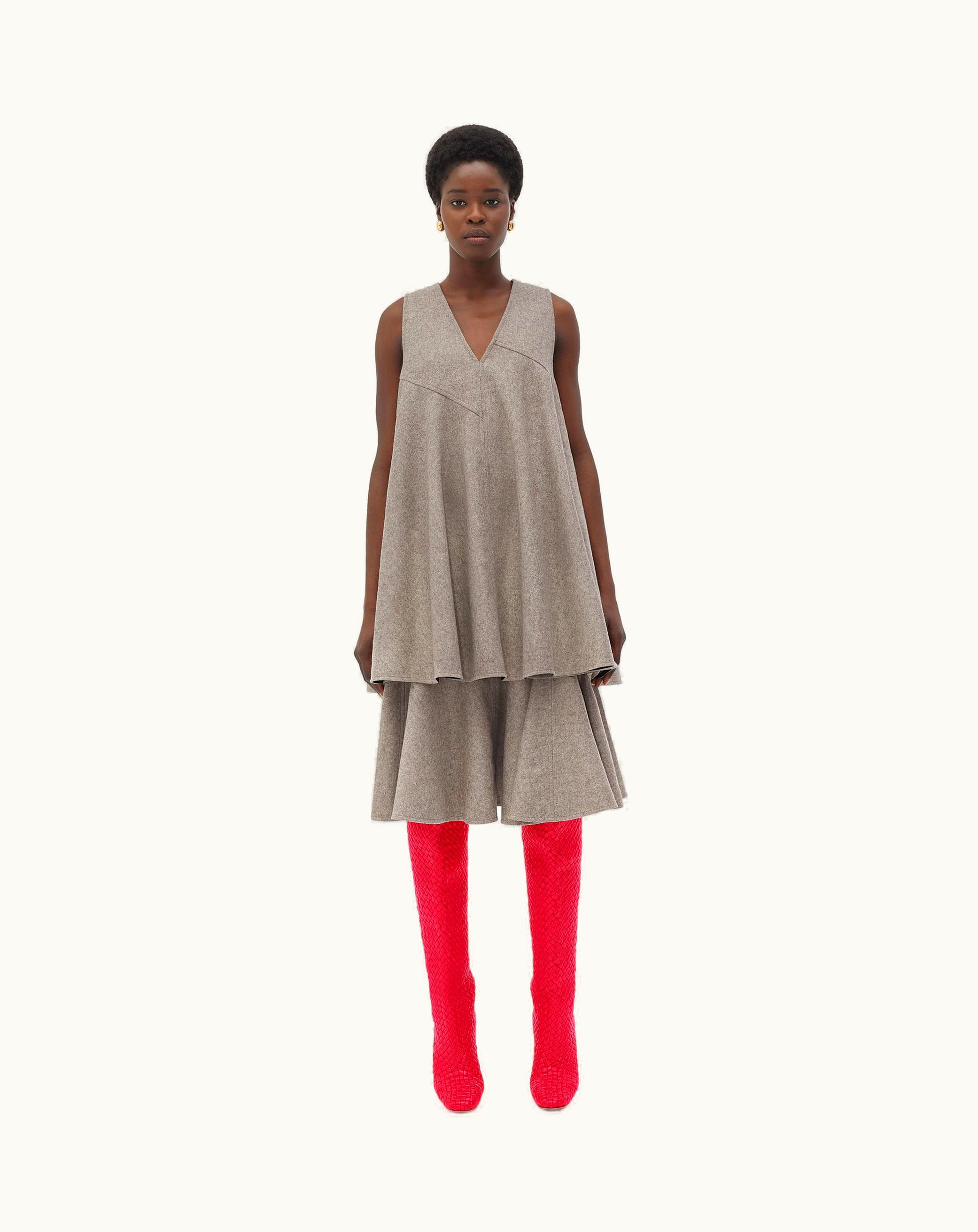 Bottega Veneta Bottega Veneta Women's Wool Flannel A-Line Dress In Riverbed Melange