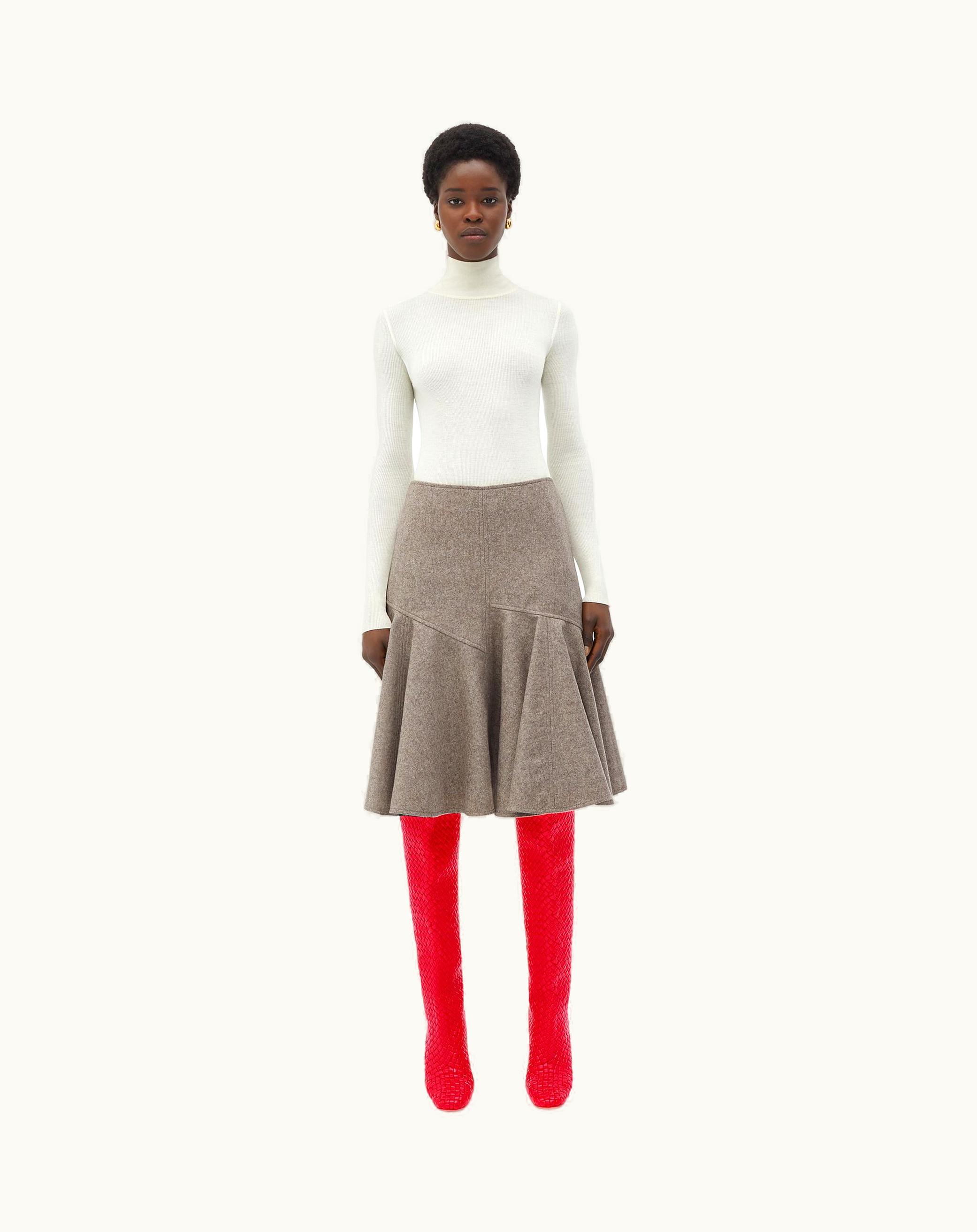 Bottega Veneta Bottega Veneta Women's Wool Flannel A-Line Skirt In Riverbed Melange