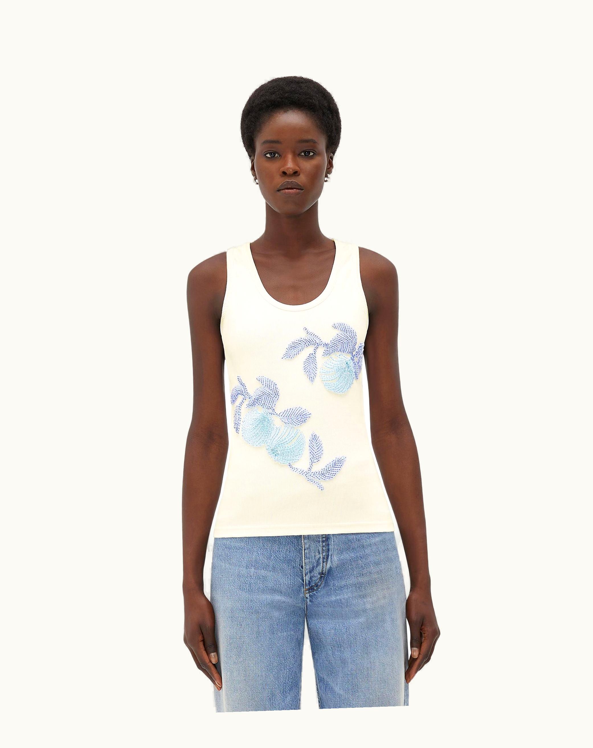 Bottega Veneta Bottega Veneta Women's Embroidered Cotton Tank Top In Chalk