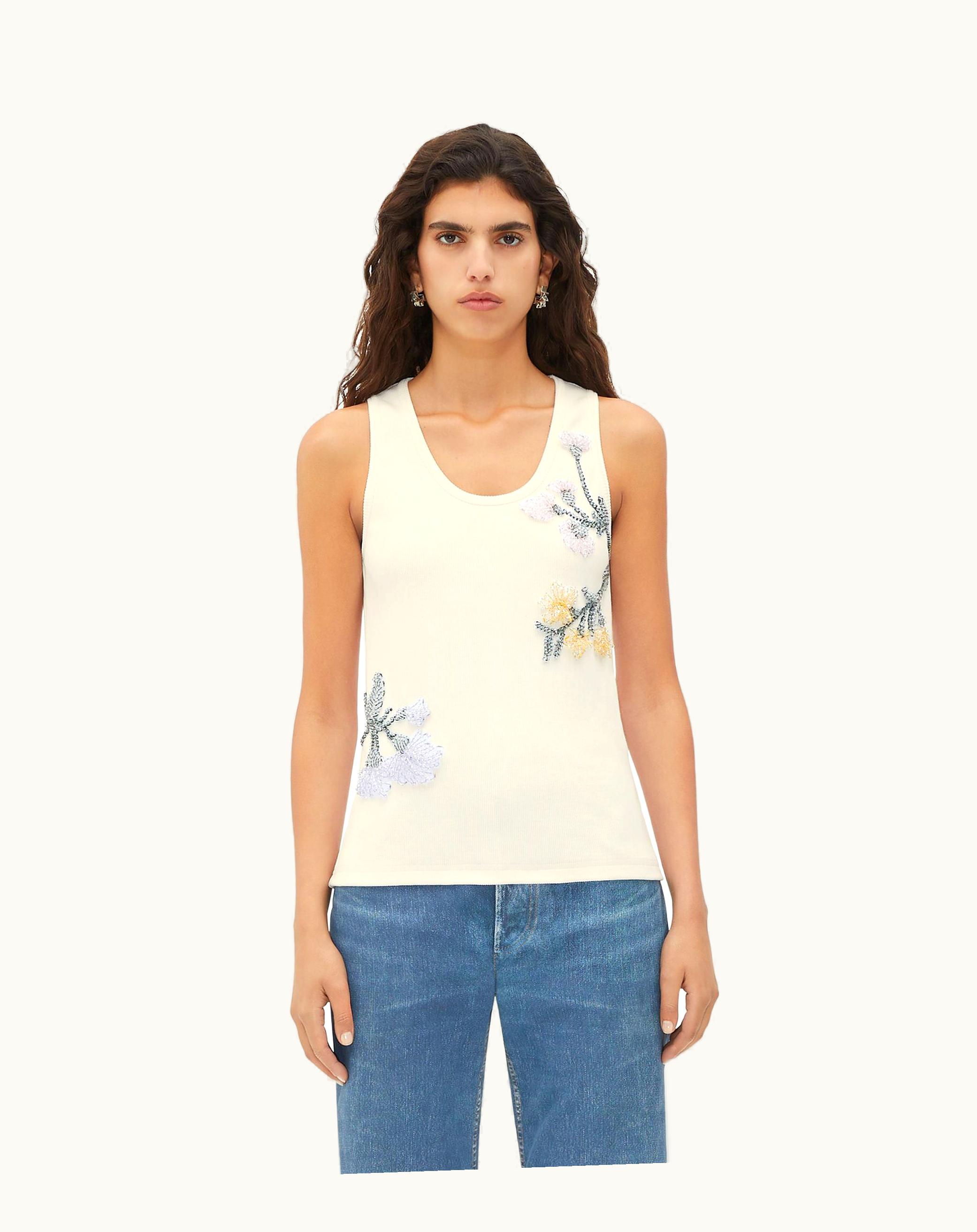 Bottega Veneta Bottega Veneta Women's Embroidered Cotton Tank Top In Chalk Chalk