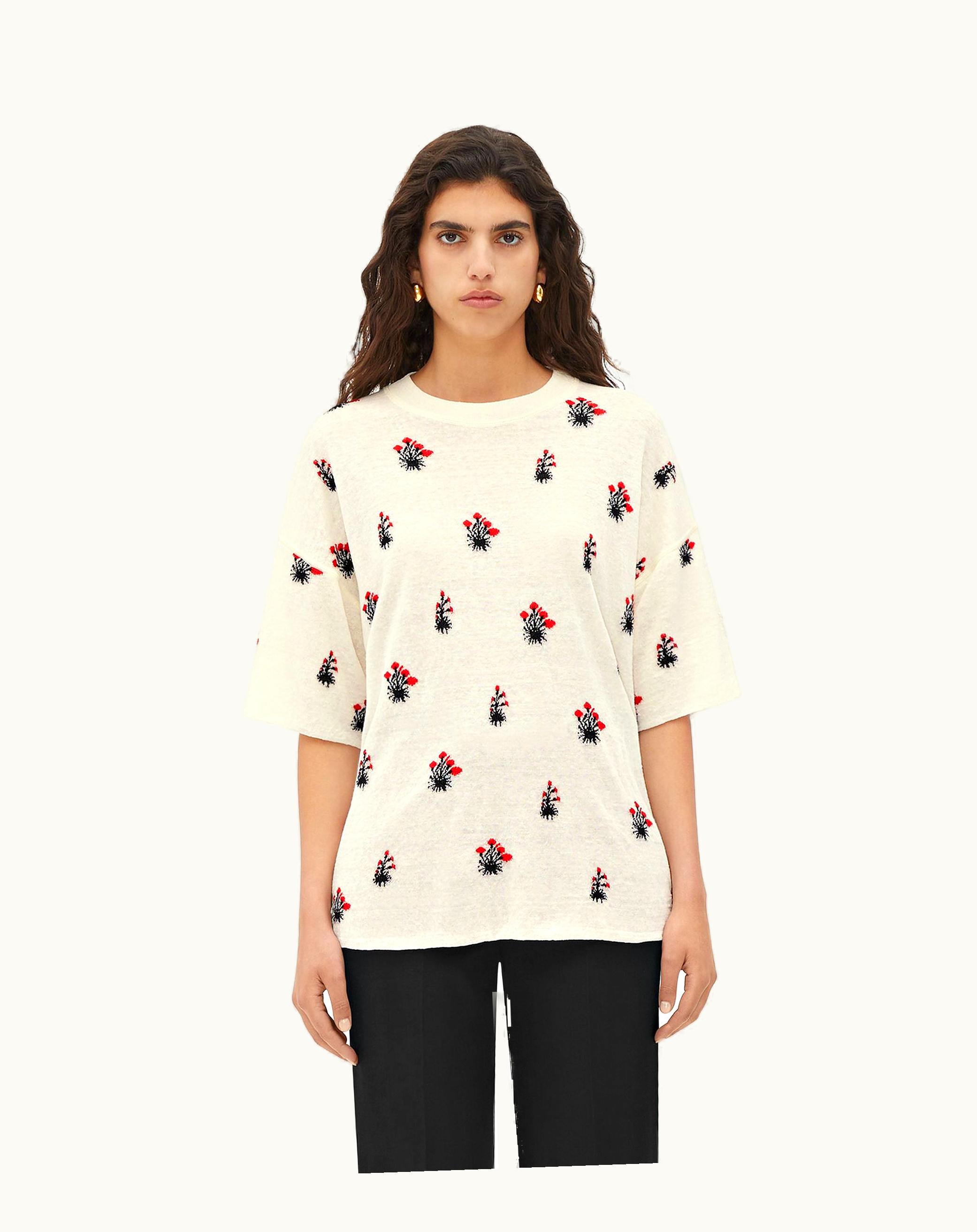 Bottega Veneta Bottega Veneta Women's Linen Jacquard Flowers T-Shirt In Chalk / Vernis