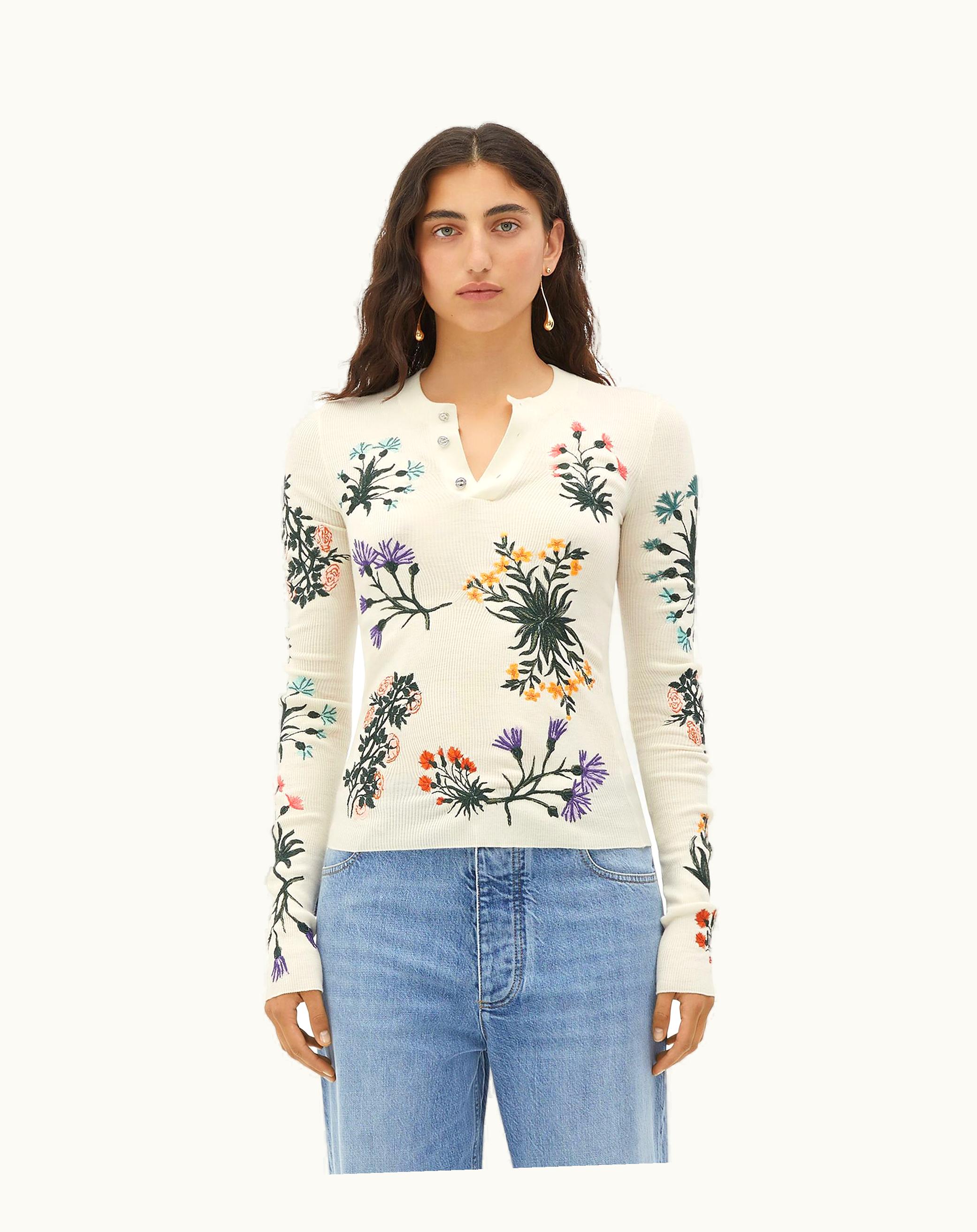 Bottega Veneta Bottega Veneta Women's Wool Flowers Top In Chalk