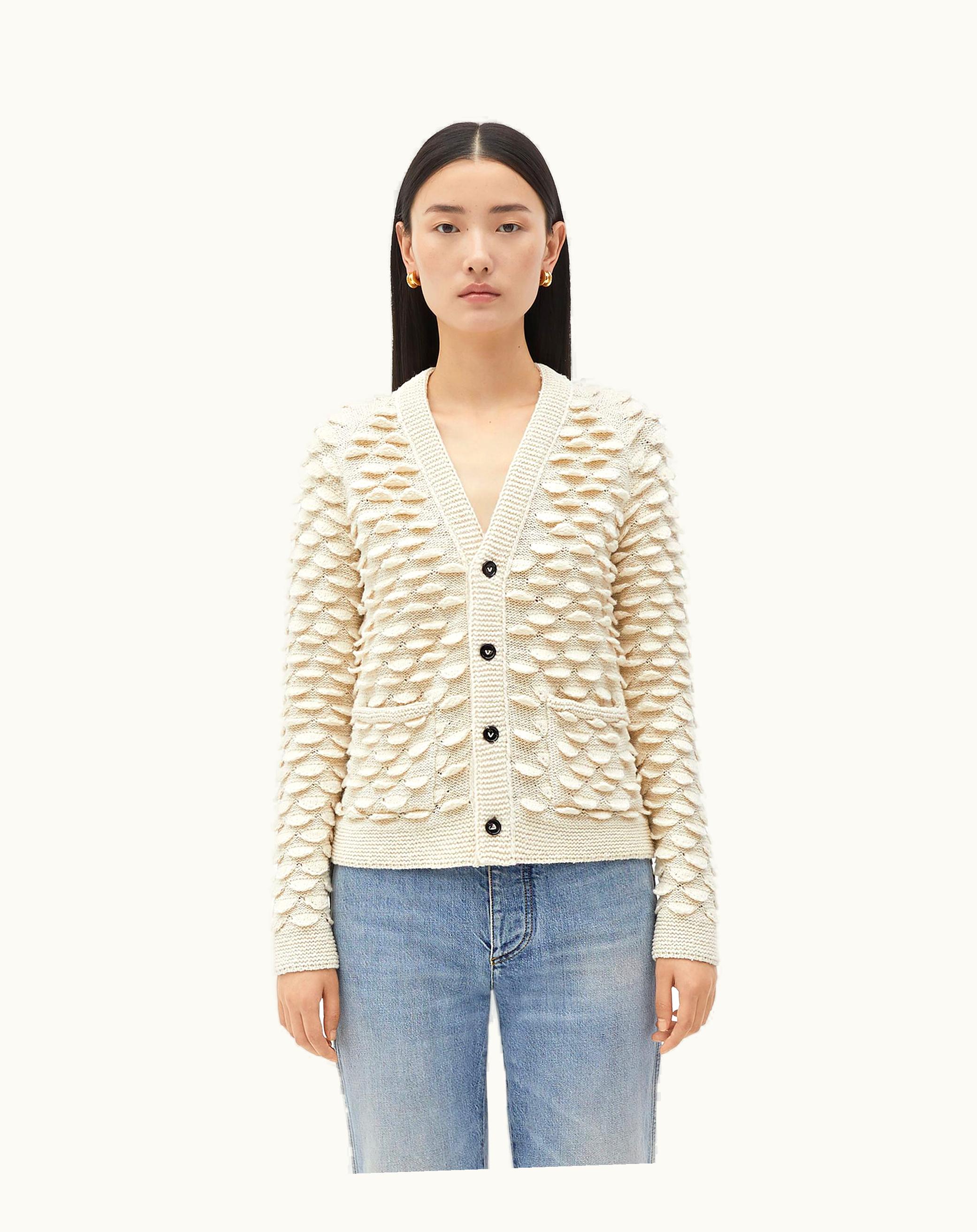Bottega Veneta Bottega Veneta Women's Fish Scale Wool Cardigan In Dove