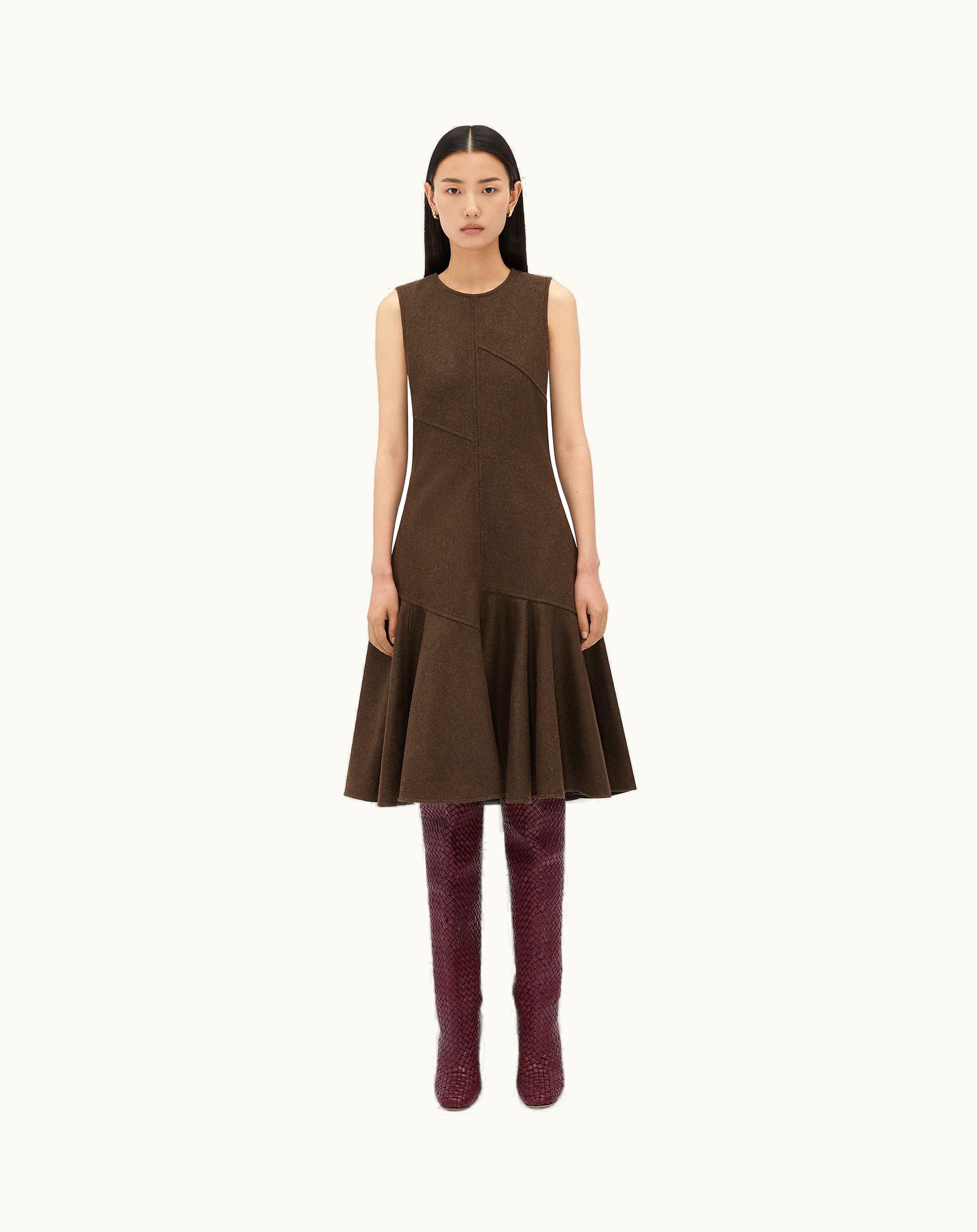 Bottega Veneta Bottega Veneta Women's Wool Flannel Midi Dress In Fondant Melange