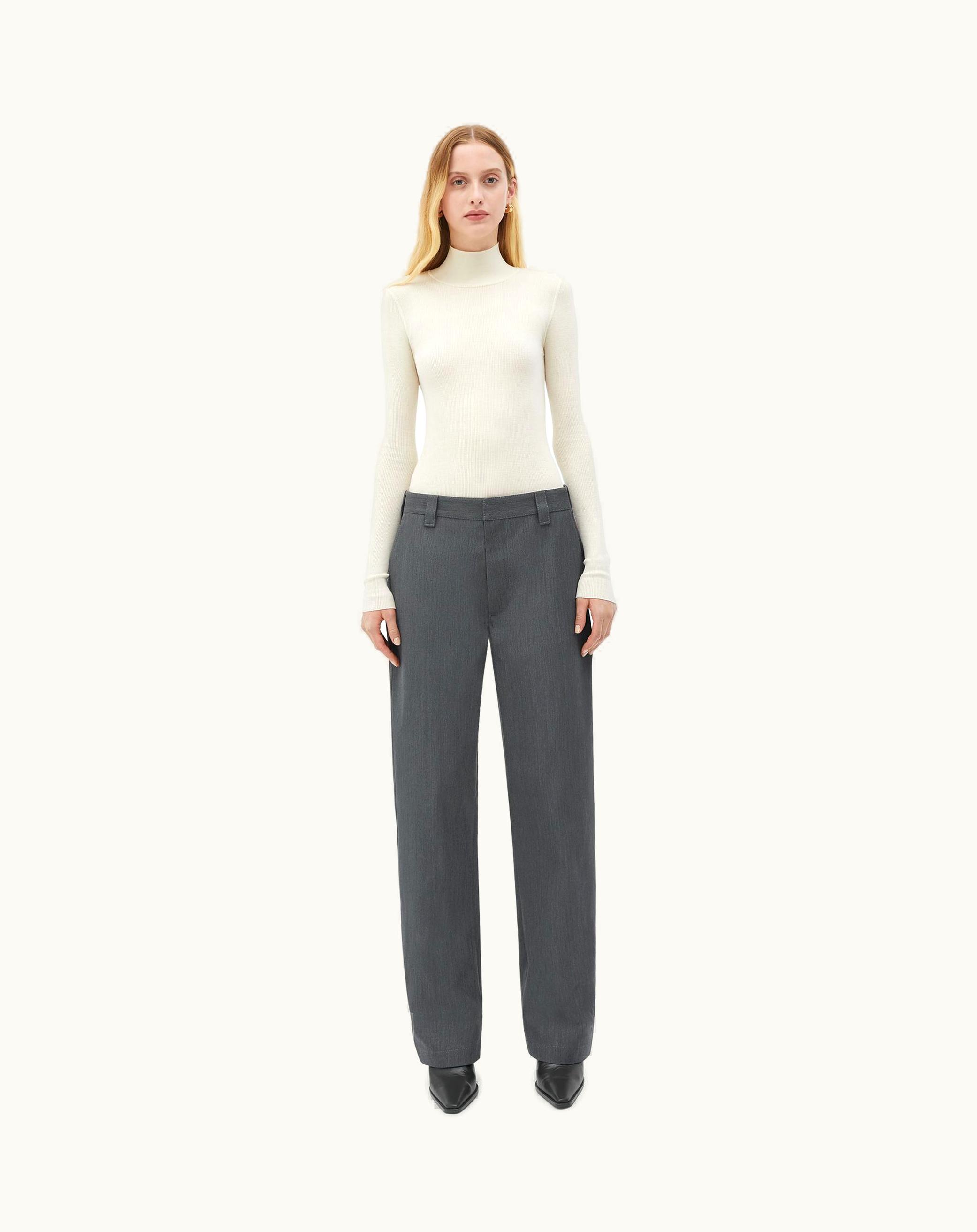 Bottega Veneta Bottega Veneta Women's Bonded Wool And Cotton Tapered Pants In Charcoal / Cane Sugar
