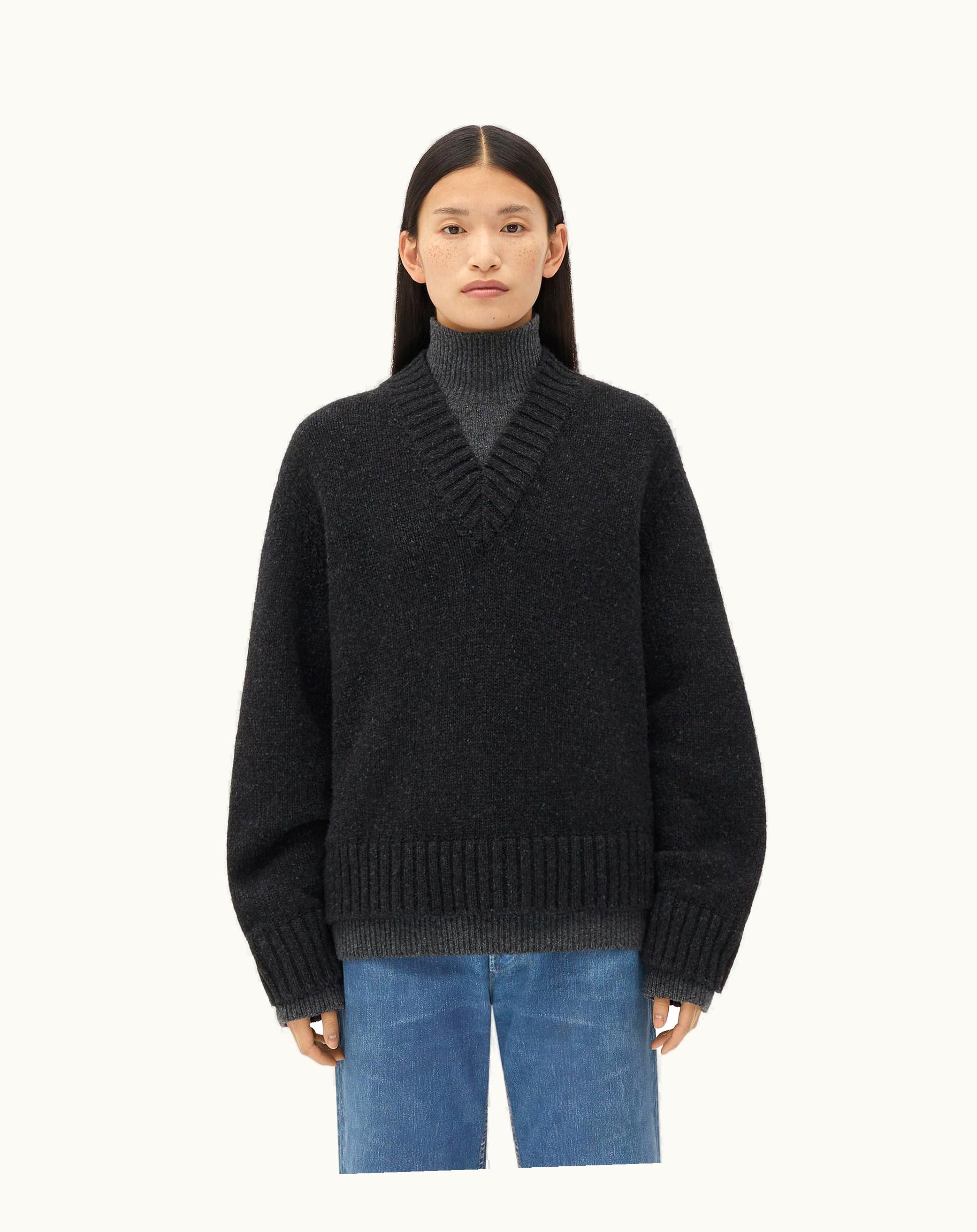 Bottega Veneta Bottega Veneta Women's Double Layer Effect Wool Sweater In Mid Grey / Anthracite