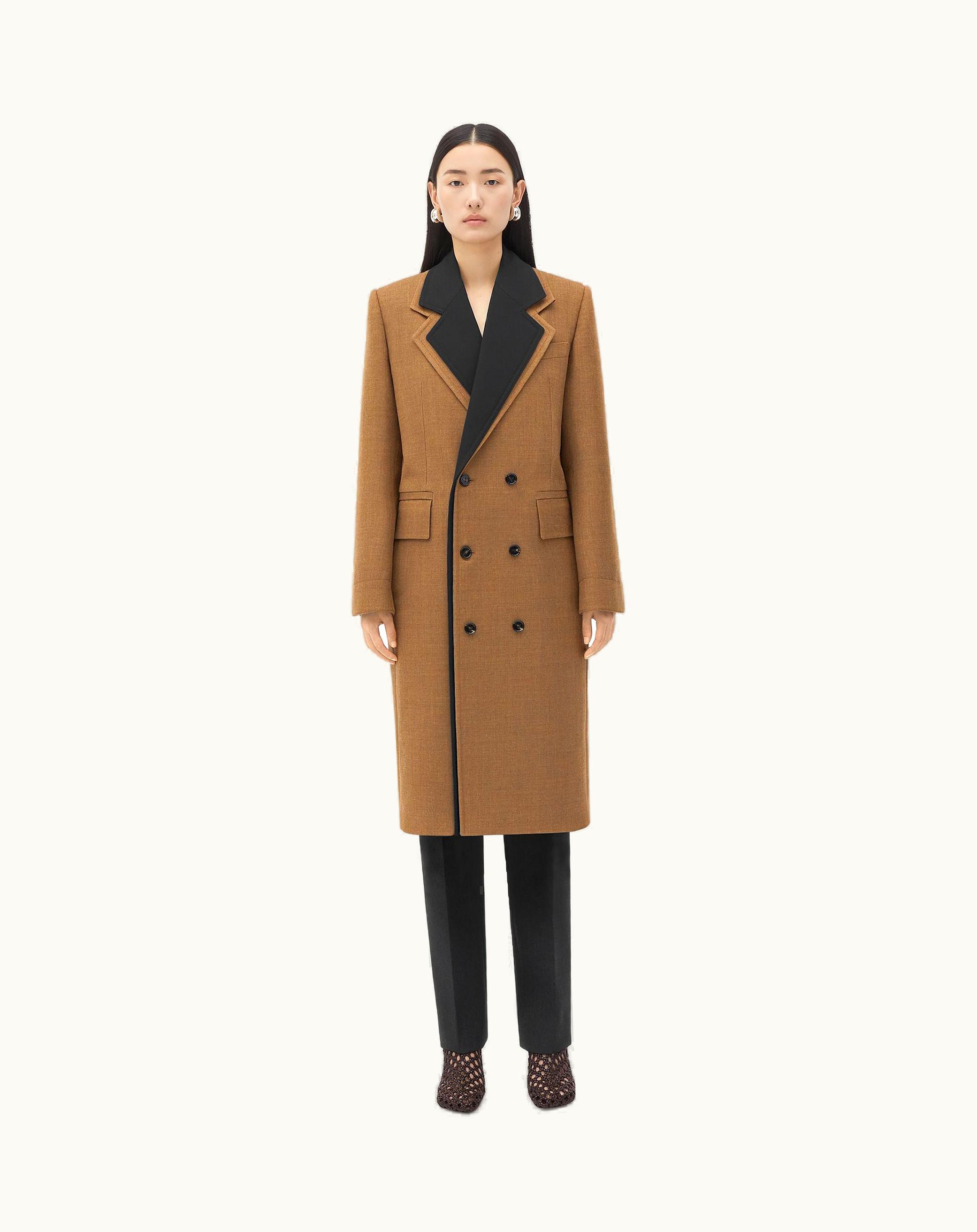 Bottega Veneta Bottega Veneta Women's Curved Sleeves Wool Coat With Contrasting Collar In Gingersnap Melange