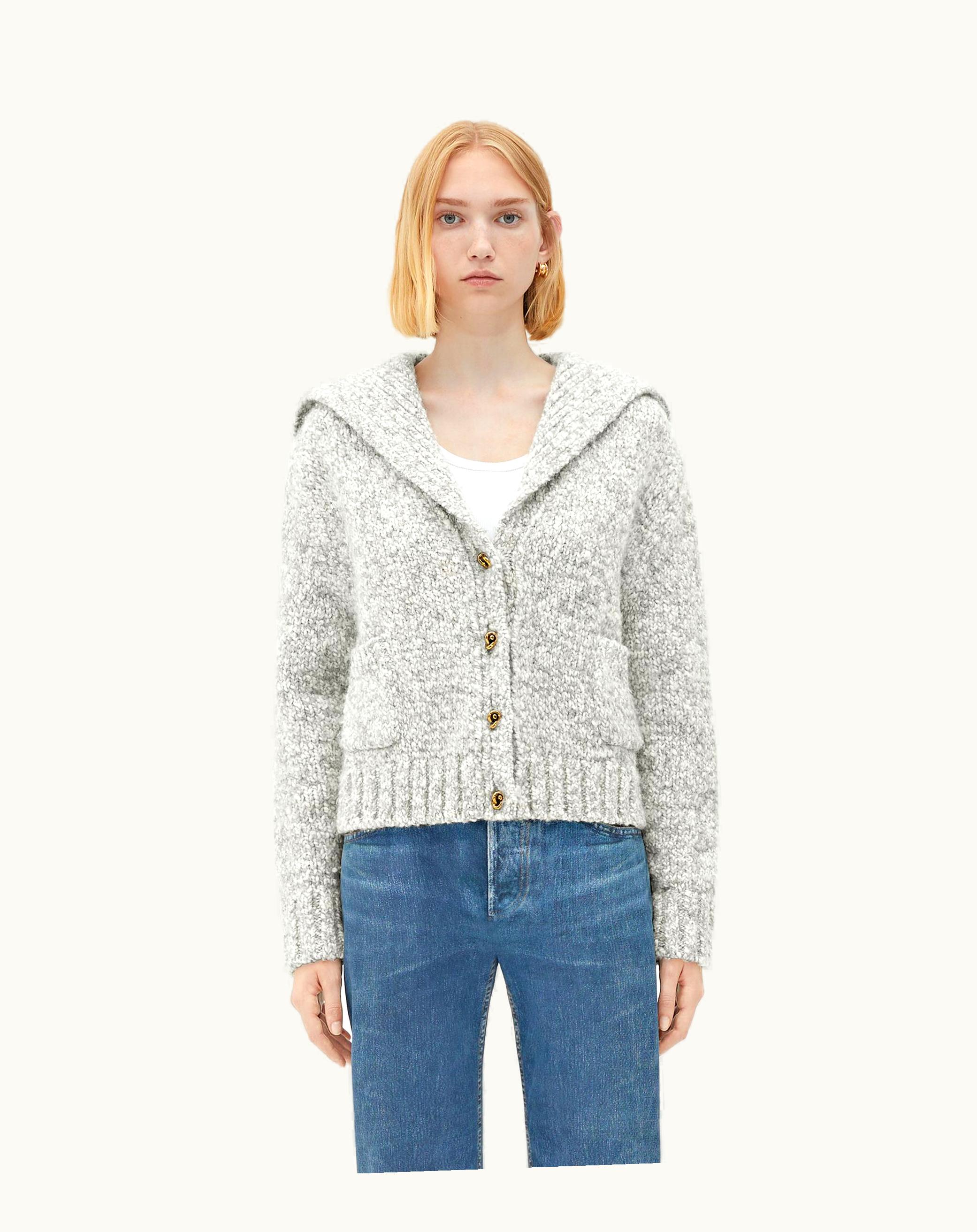 Bottega Veneta Bottega Veneta Women's Alpaca Cardigan With Knot Buttons In Chalk / Grey Melange