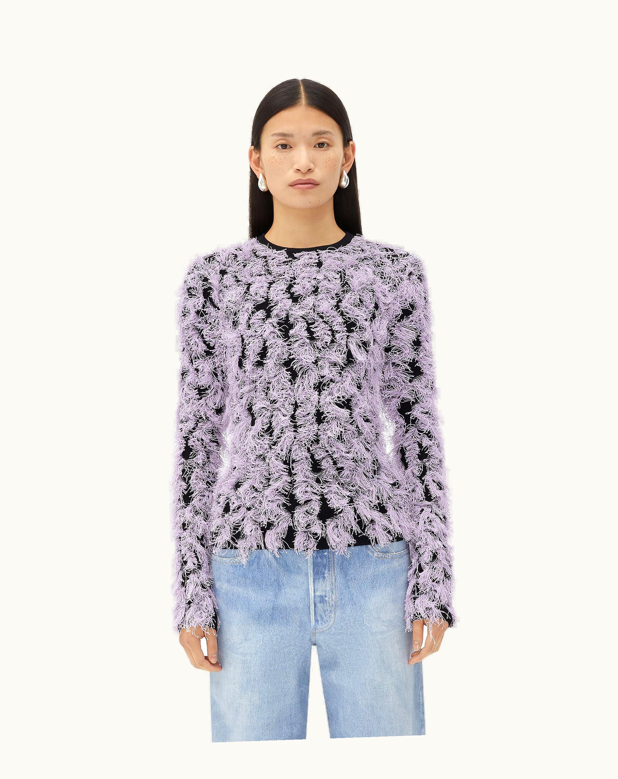Bottega Veneta Bottega Veneta Women's Wool Fringed Sweater In Pale Lilac / Black