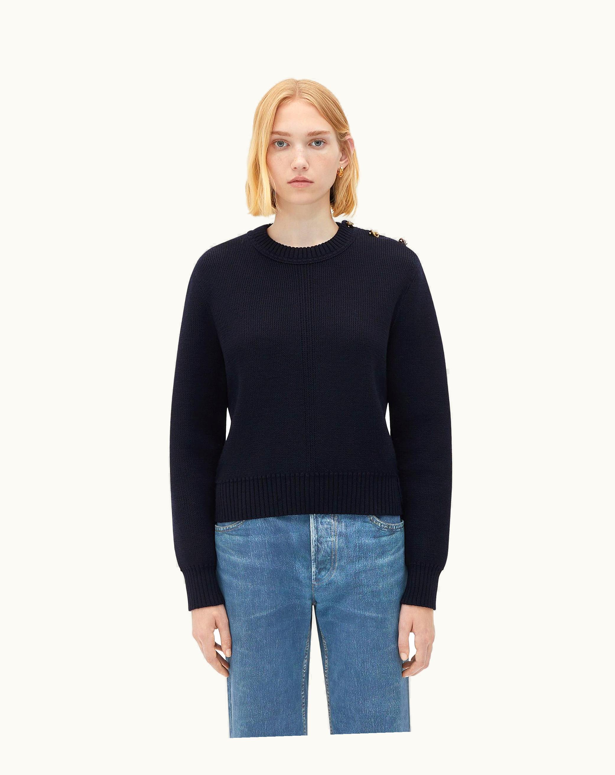 Bottega Veneta Bottega Veneta Women's Wool Sweater With Metal Knot Buttons In Abyss