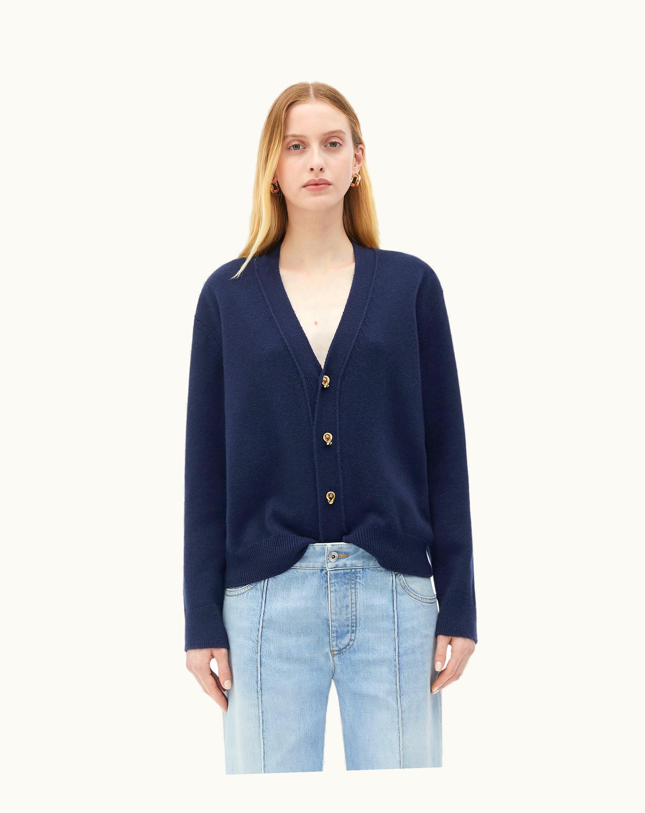 Bottega Veneta Bottega Veneta Women's Cashmere Cardigan With Knot Buttons In Navy